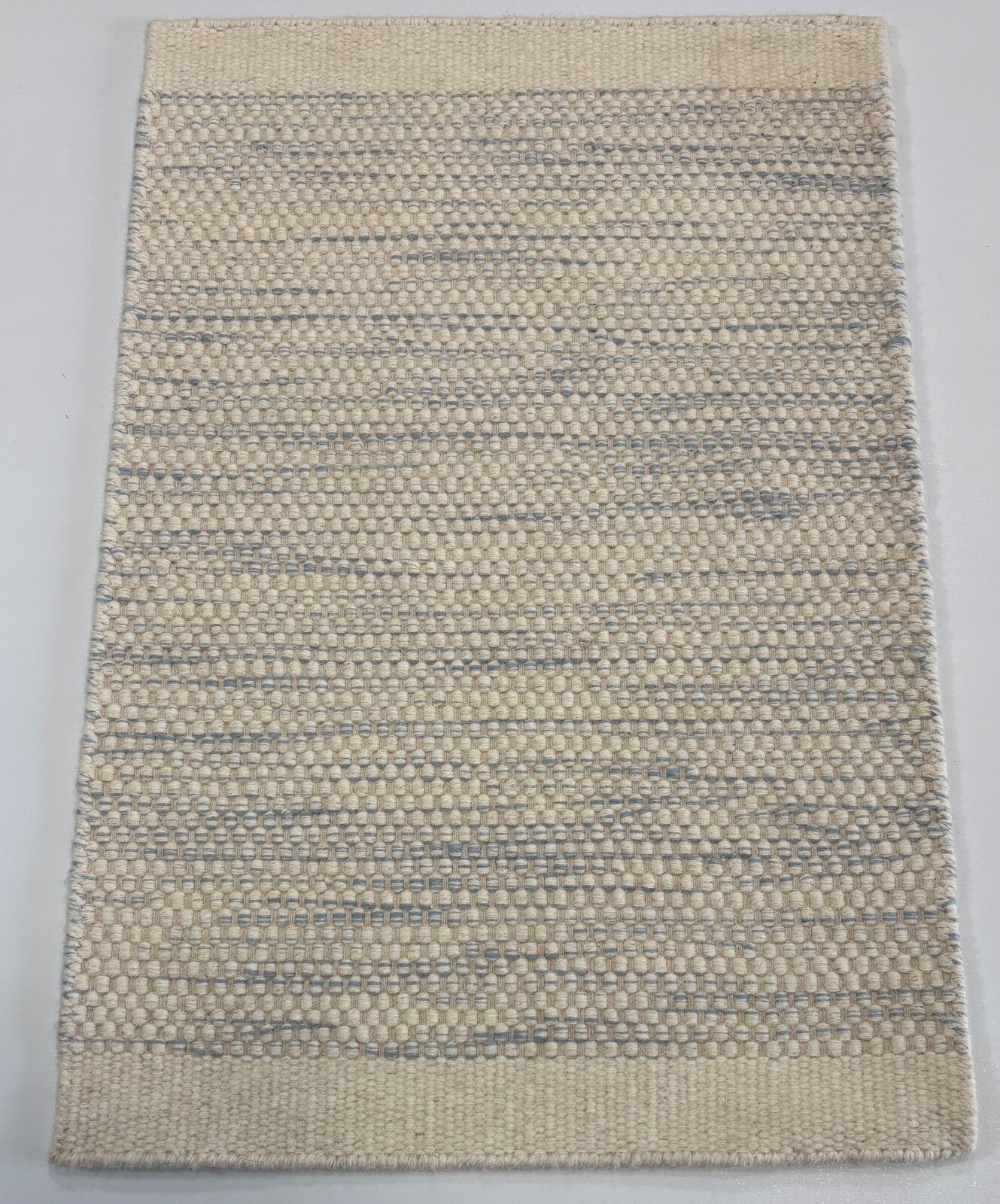 Kilim Dhurry Teppich 60x90 Wolle Natur Beige Blau Handgewebt Orientalisch R128