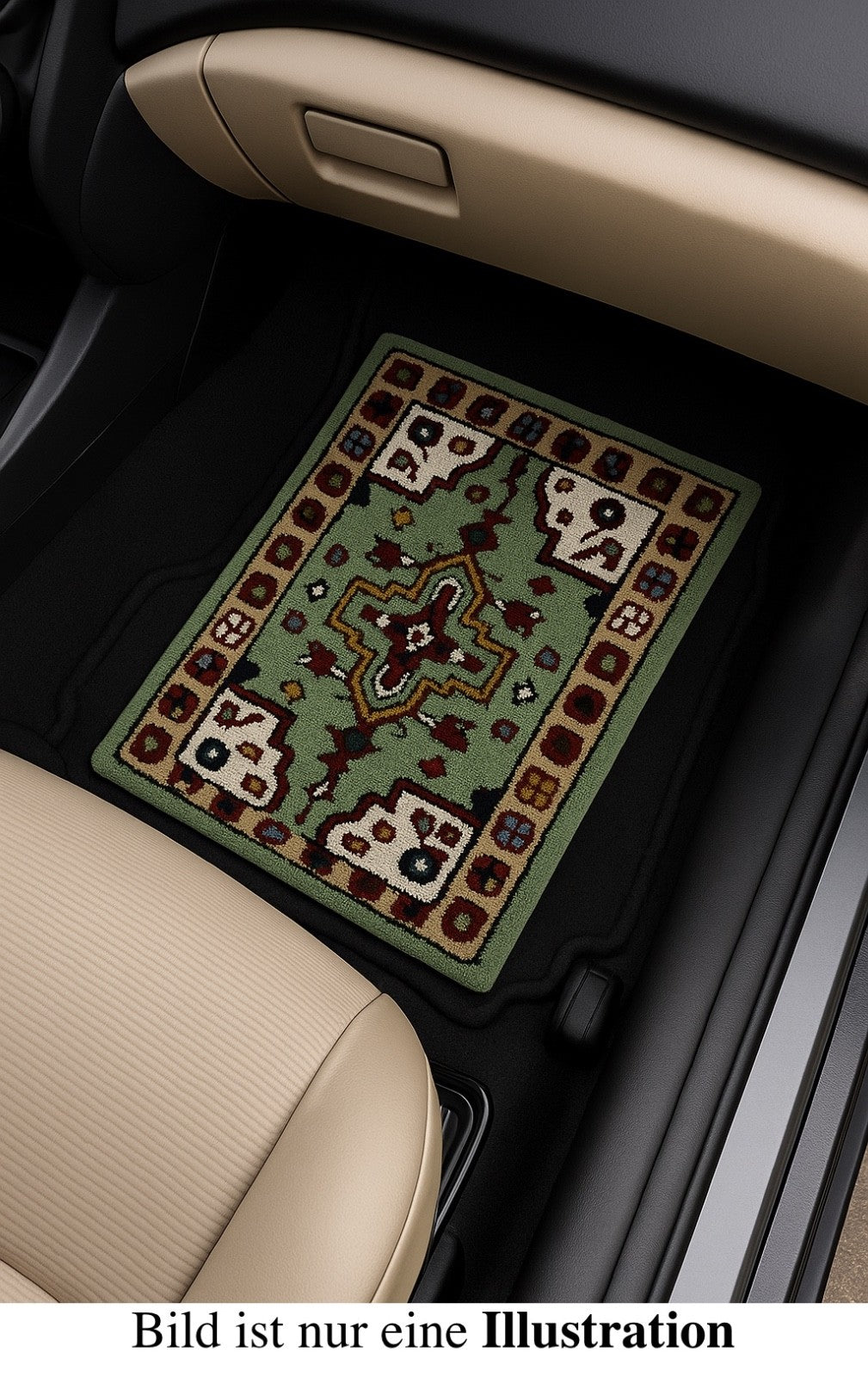 Wollteppich 40x60 Grün Beige Oriental Handgemacht Türvorleger Fussmatte HT373G