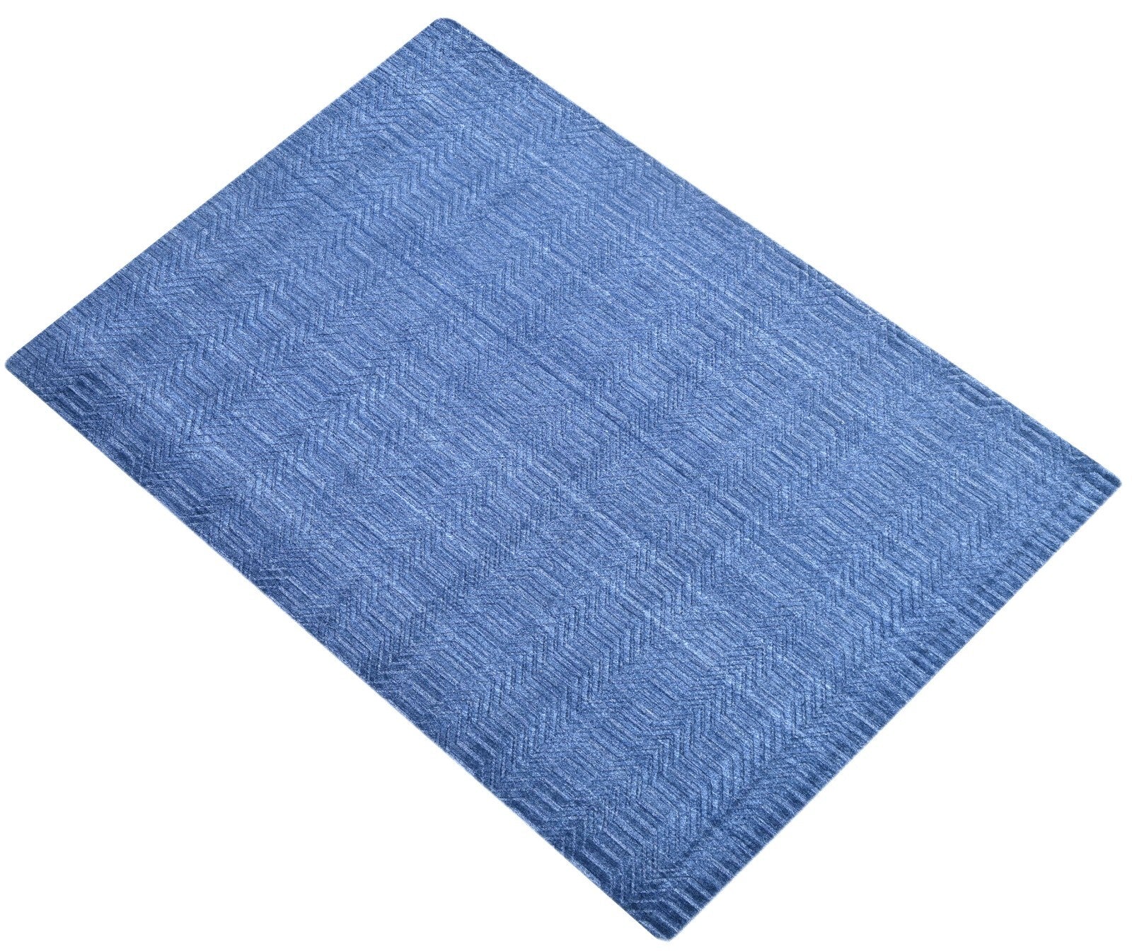 Handgewebter Teppich 170x240 blau Glanzoptik Woll-Viskosem Wohnzimmer SH106