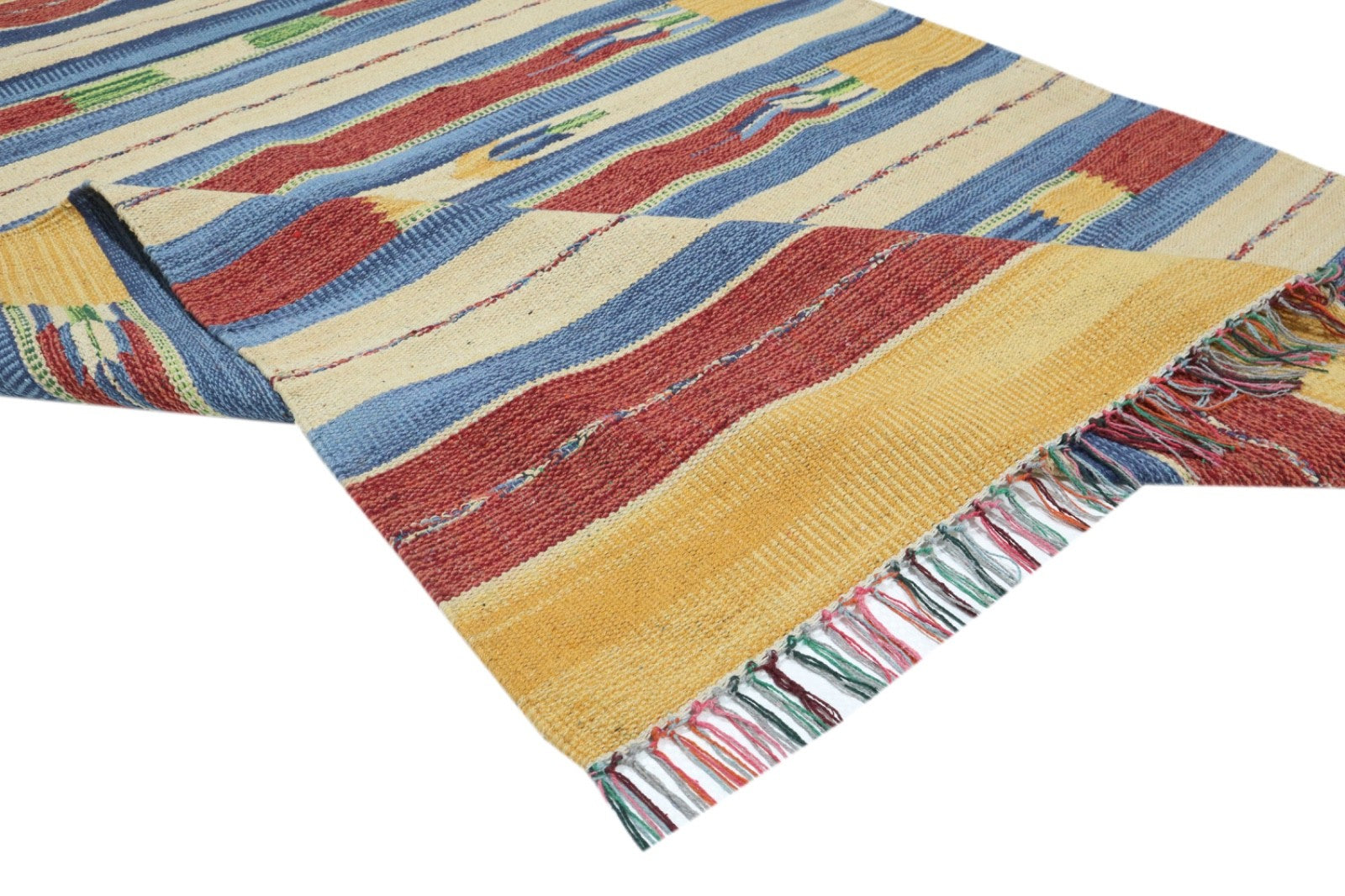 Kelim Teppich 100% Baumwolle flach gewebt mit Fransen Kilim Dhurrie 8 Designs CT