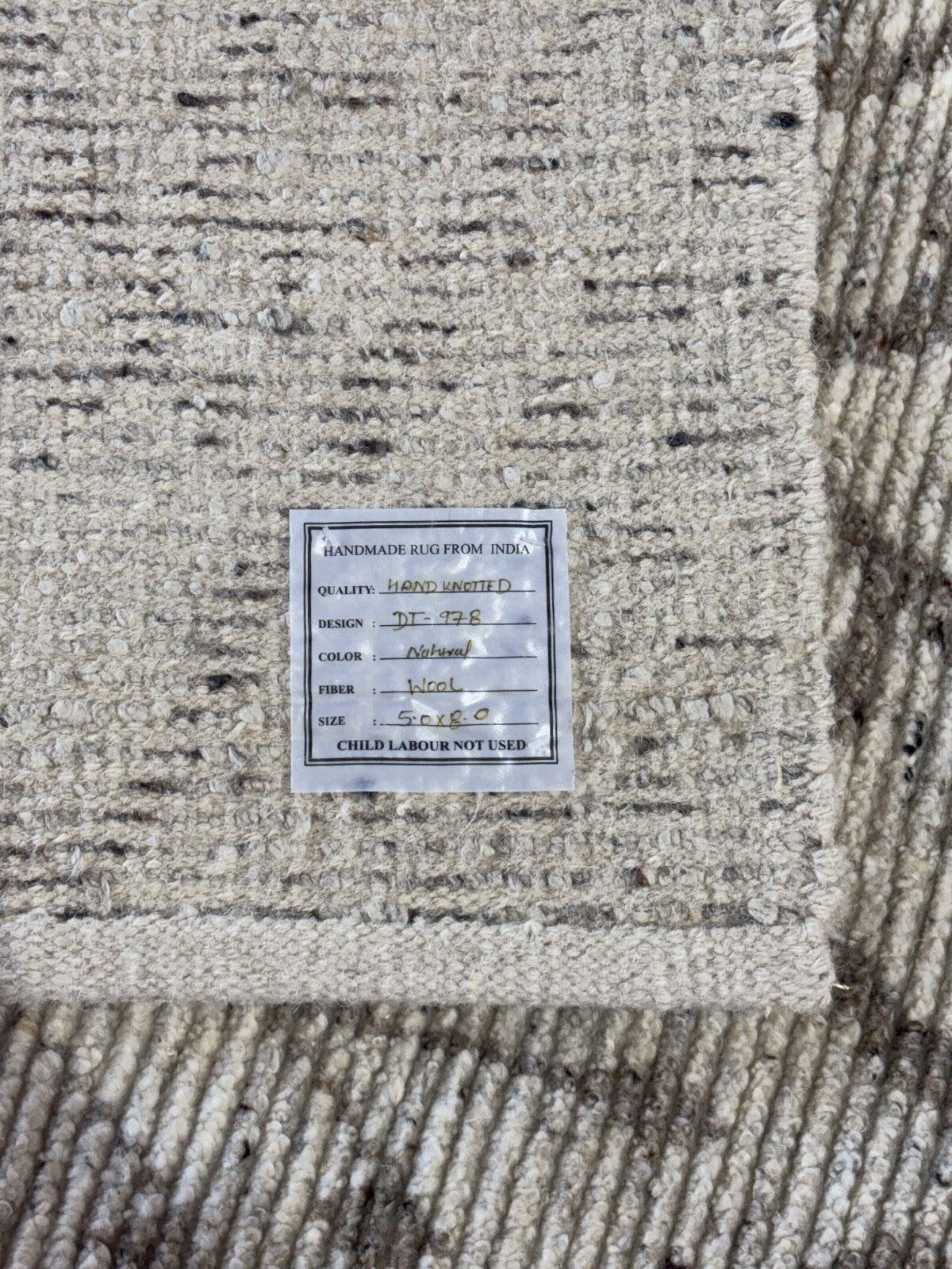 Handgeknüpfter Wollteppich 150x243 cm Naturbeige Grau Modern Design DT978