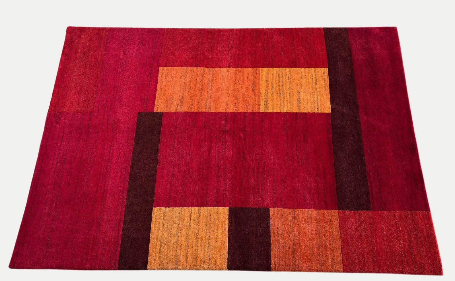 Indonepal Wollteppich 170x240cm  Handgeknüpft  Naturfarbe Rot Gelb ST09
