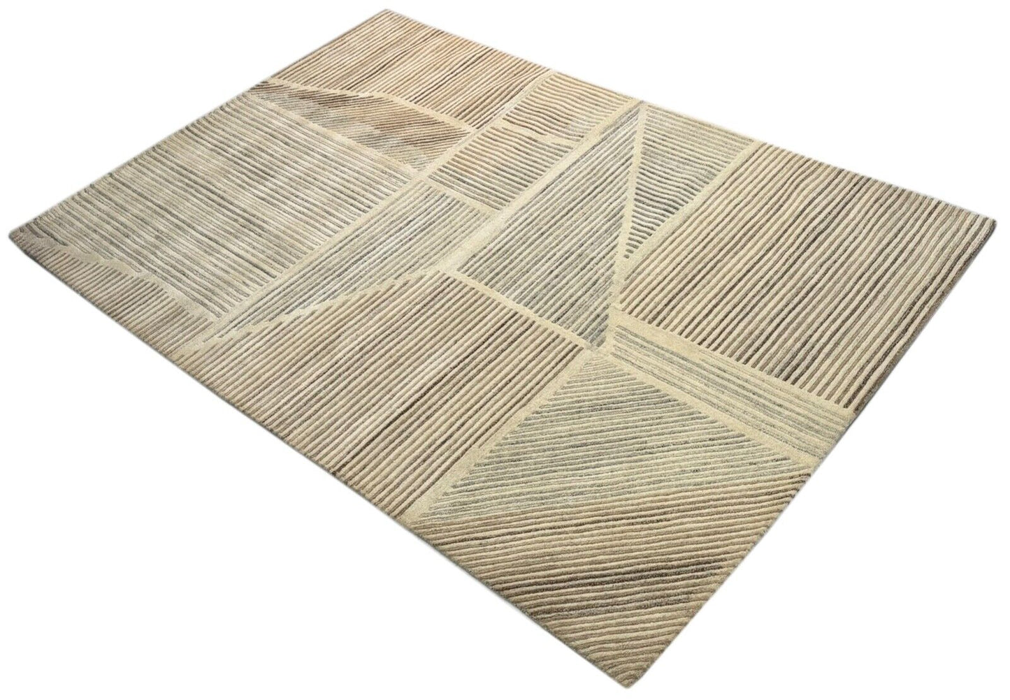 Beige Teppich  100% Wolle Grau Braun  Handgetuftete 200X300 CM Designer T886