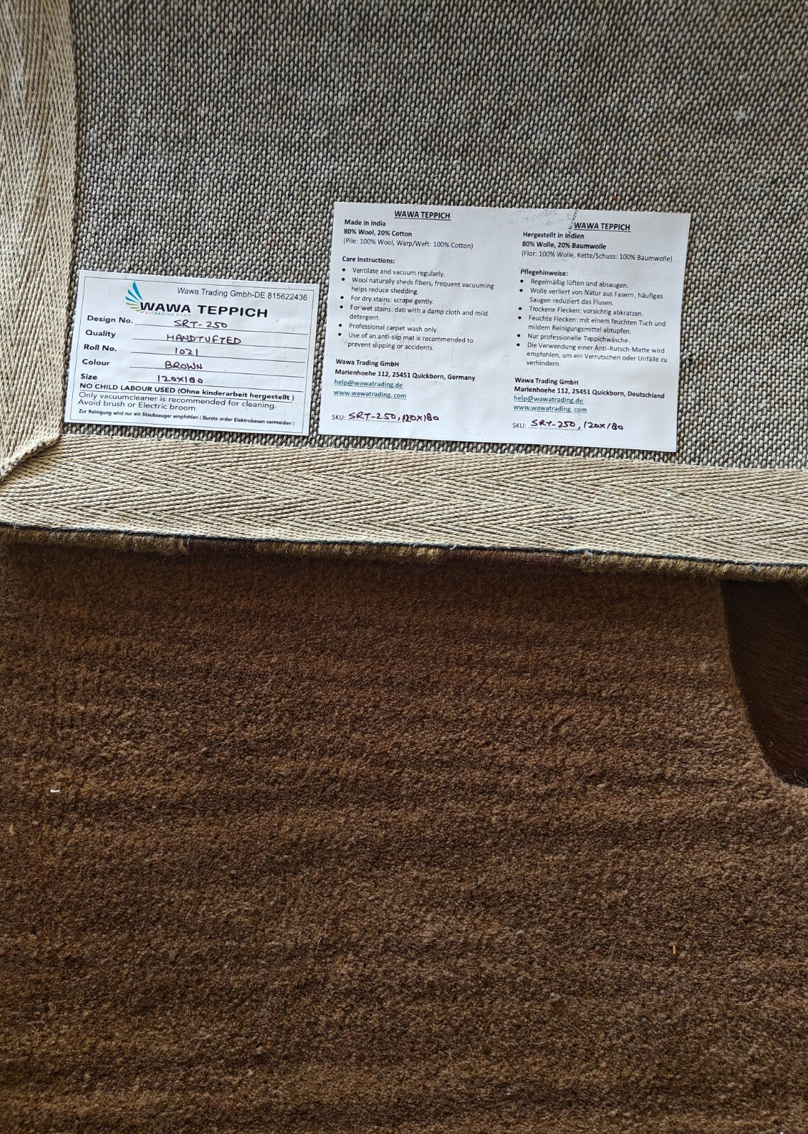 Handgetufteter Wolle teppich 120x180 braun Modern Wohnzimmer SH250