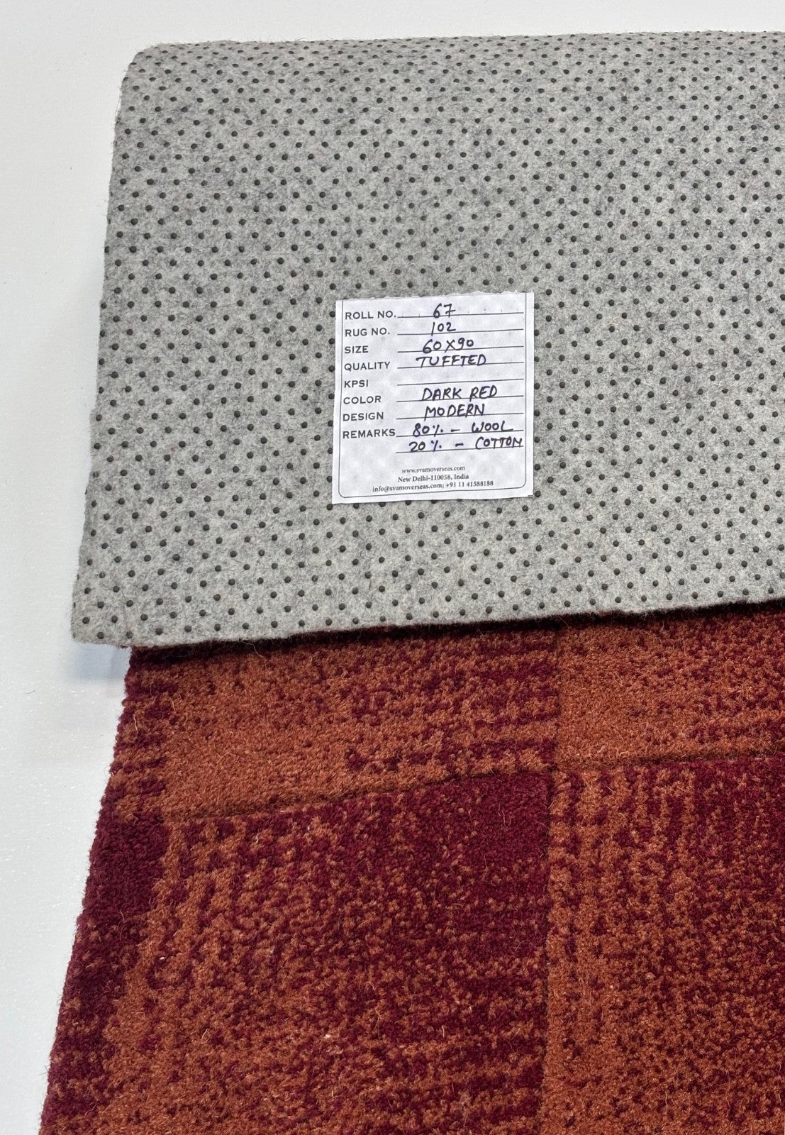 Handgetufteter Teppich 60x90 cm Dunkelrot Modern Muster Design Wolle R102