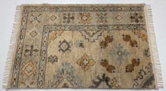 Handgeknüpfter Wollteppich 60x90 cm Kurzflor Modern  Beige Teppich D765