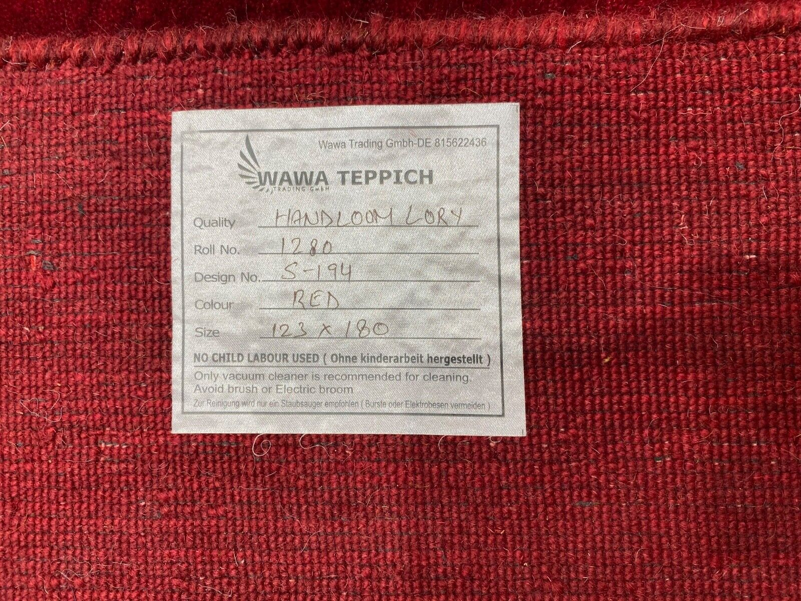 Rot Teppich Handgefertigter Hochwertig 100% wolle 123x180 cm S194