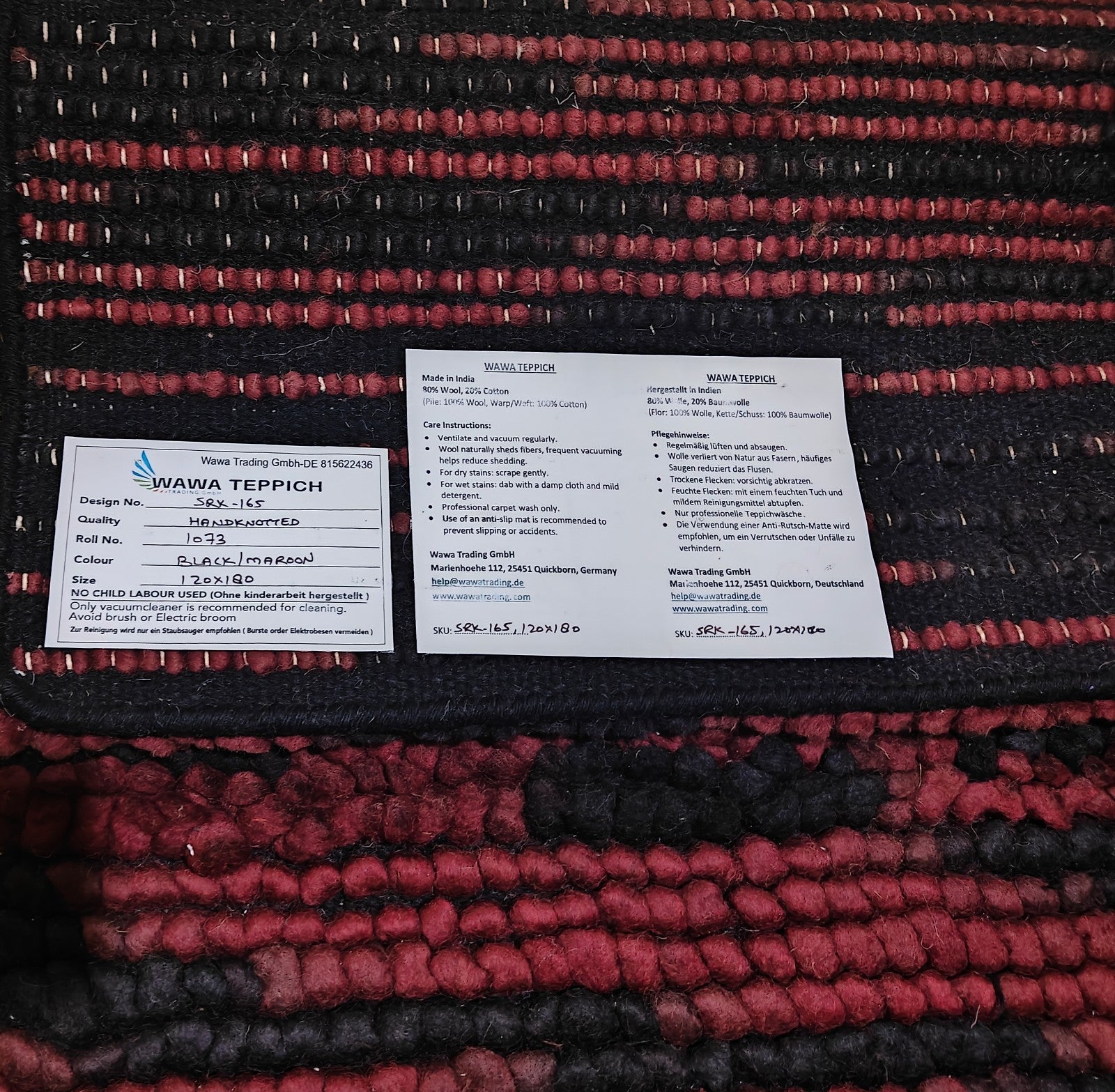 Bunter Wollteppich 120x180 cm Handgefertigt Modern Teppich sh165