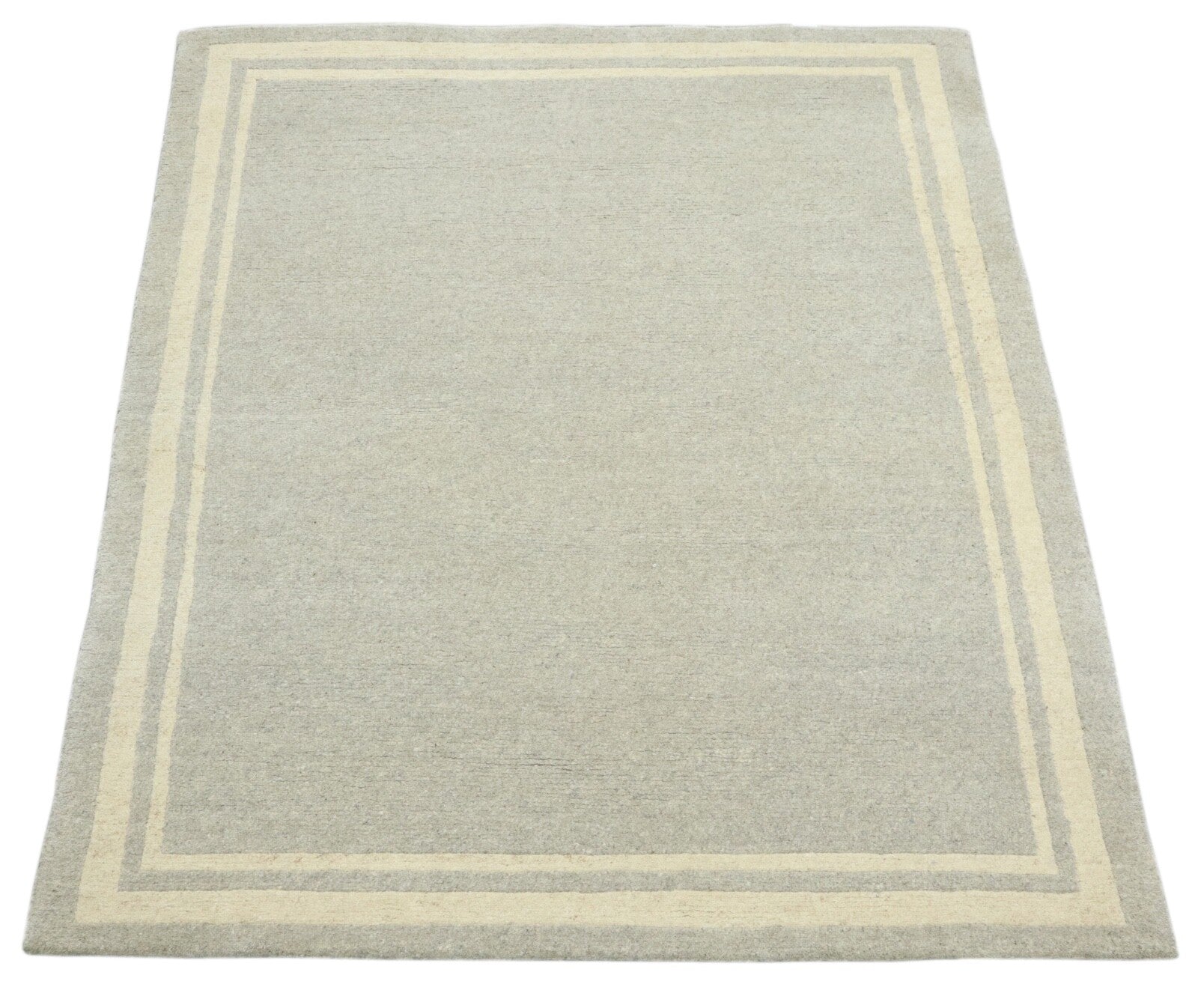 Wollteppich 250x340 Grau Beige Indo Nepal Handgeknüpft Modern Rand Teppich 1071