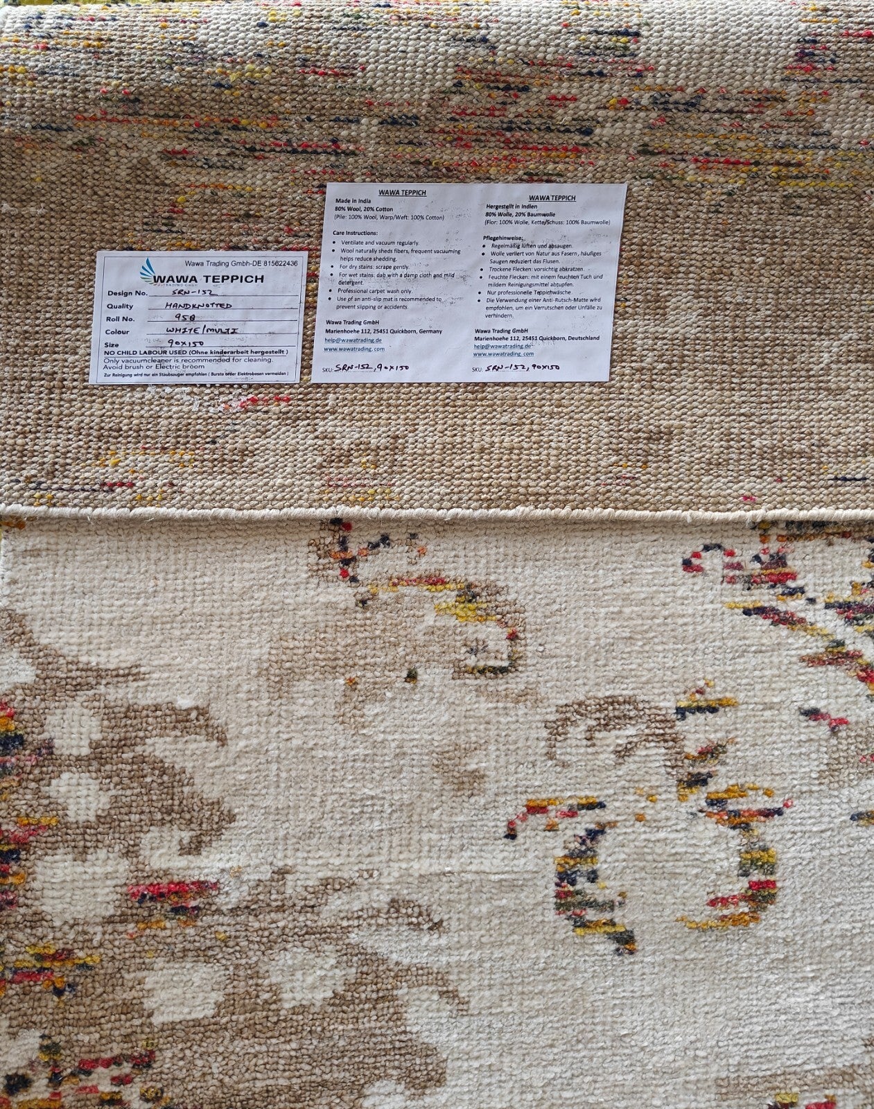 Modernes Handgeknüpfter Bambus 90x150 Vintag weiß-multi Wohnzimmer Teppich SH152