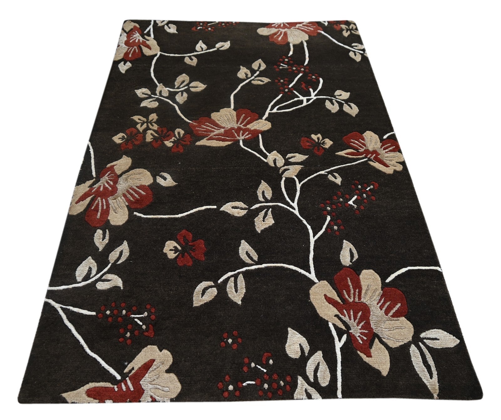 Modernes Handgeknüpfter Wolle 120x180 Vintage Braun Wohnzimmer Teppich SH252