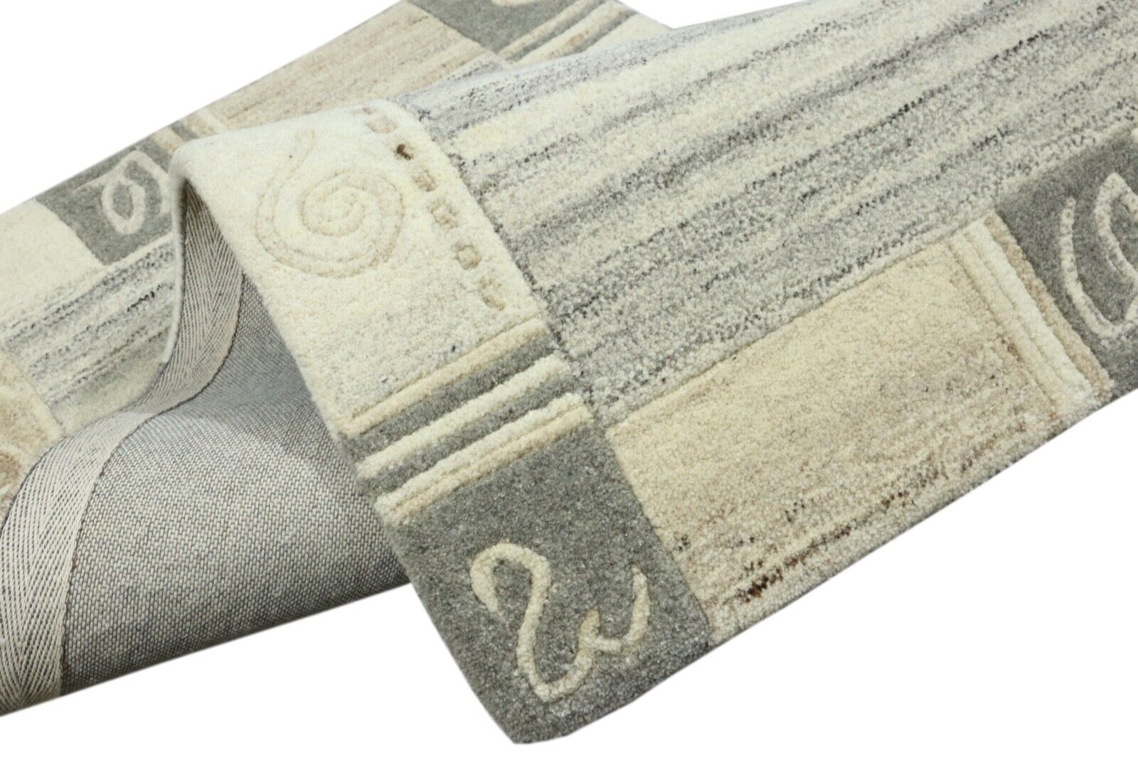 Gabbeh Teppich 100% Wolle 70X140 cm Handarbeit Grau Beige Handgetuftet T1015