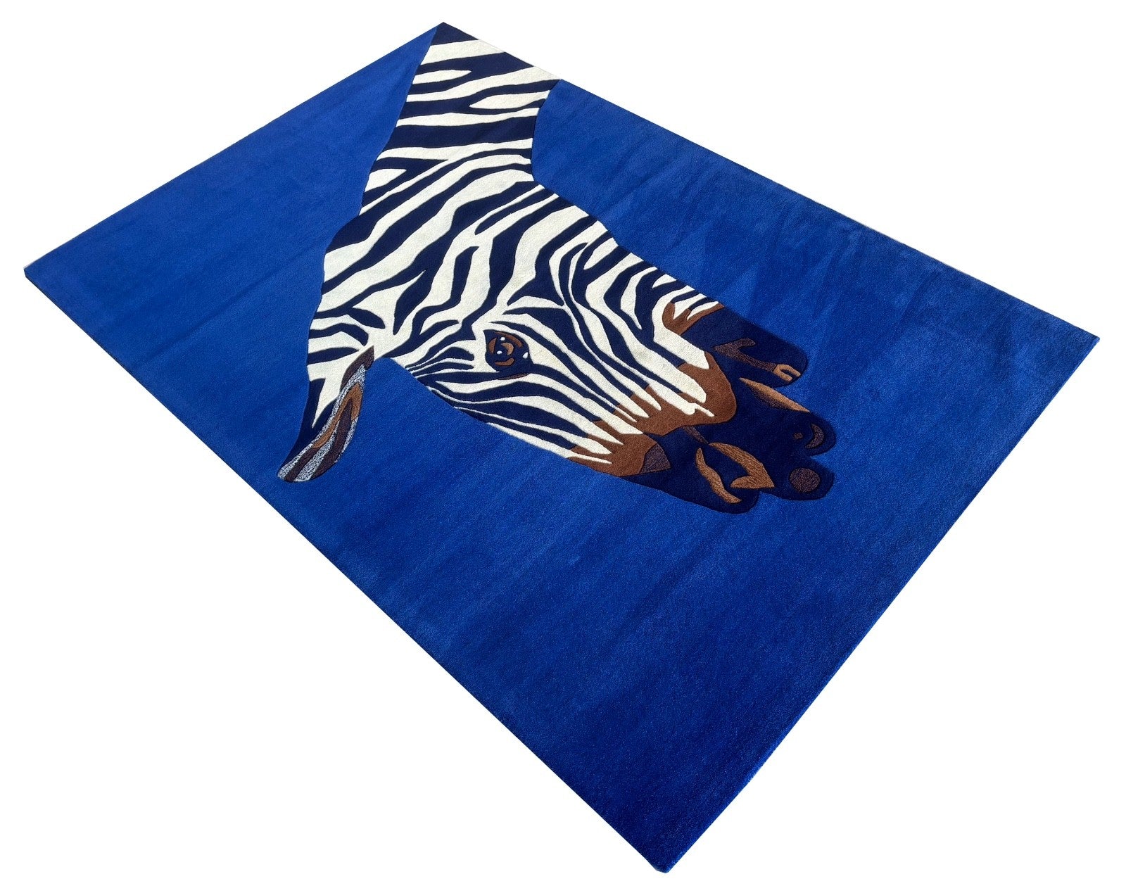 ZEBRA Design Teppich 200x300 cm  Handgetuftet 100% Wolle Blau Schwarz Weiẞ R174