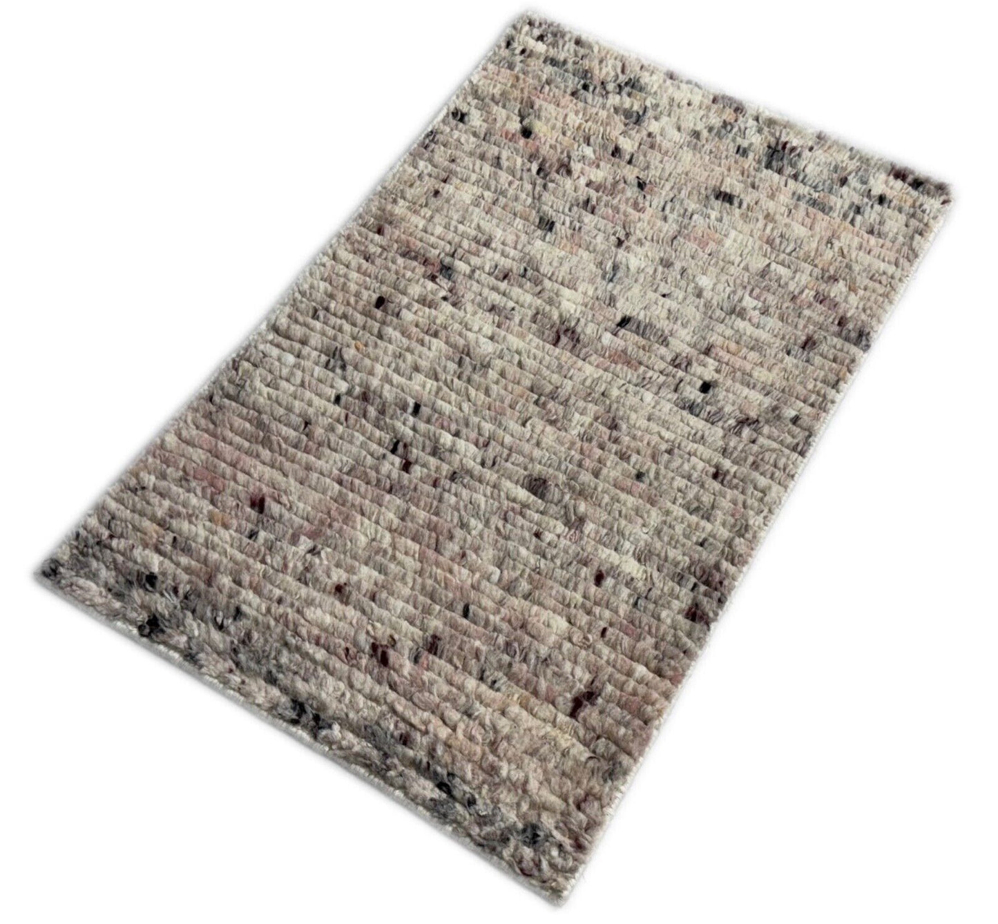 Handgeknüpfter 100% Wollteppich 60x90 Modern Design Teppich Grau Beige BCI83