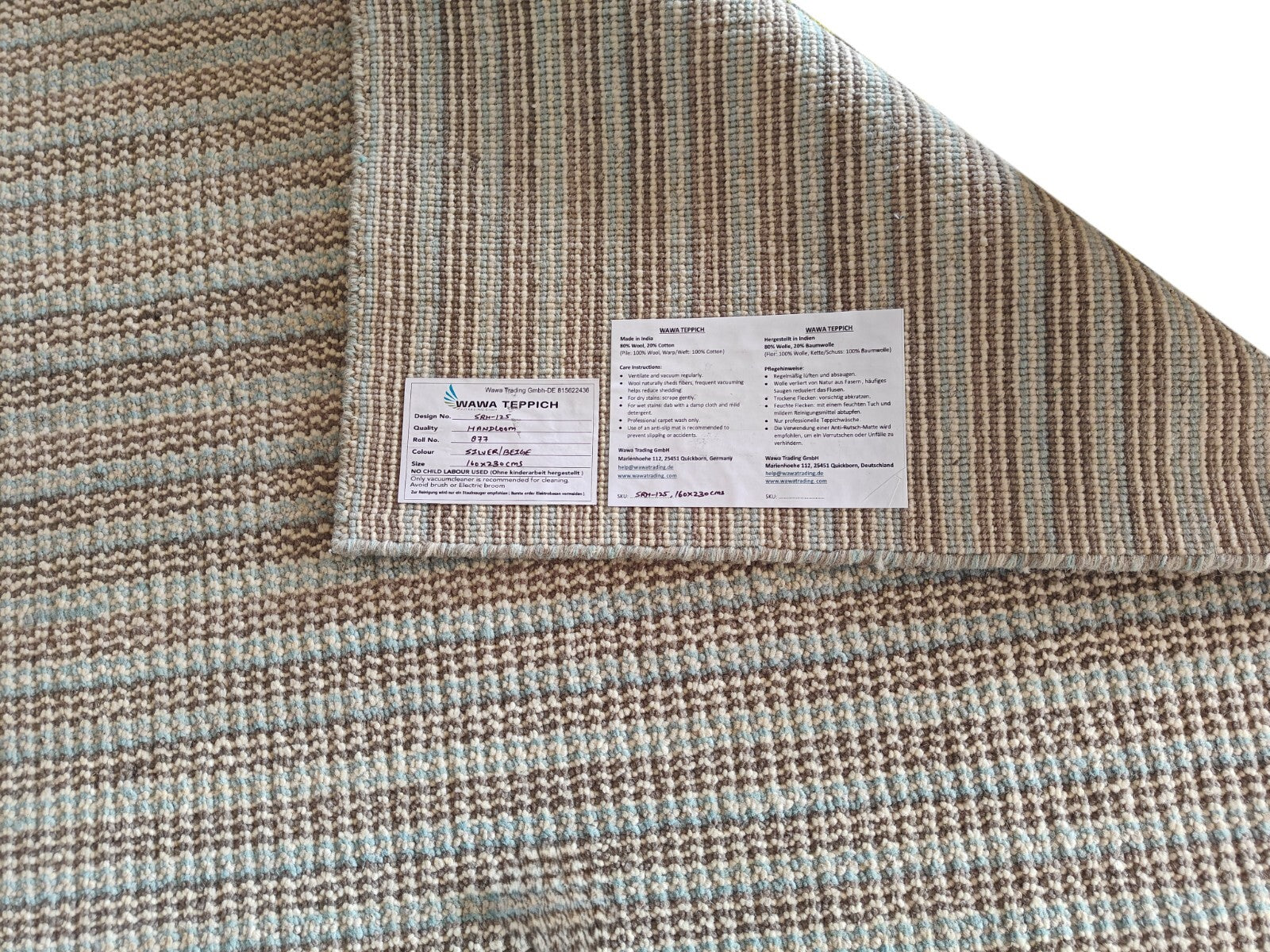 Handgewebter Teppich 160x230 Silber / BeigeGlanzoptik Wolle Wohnzimmer SH125