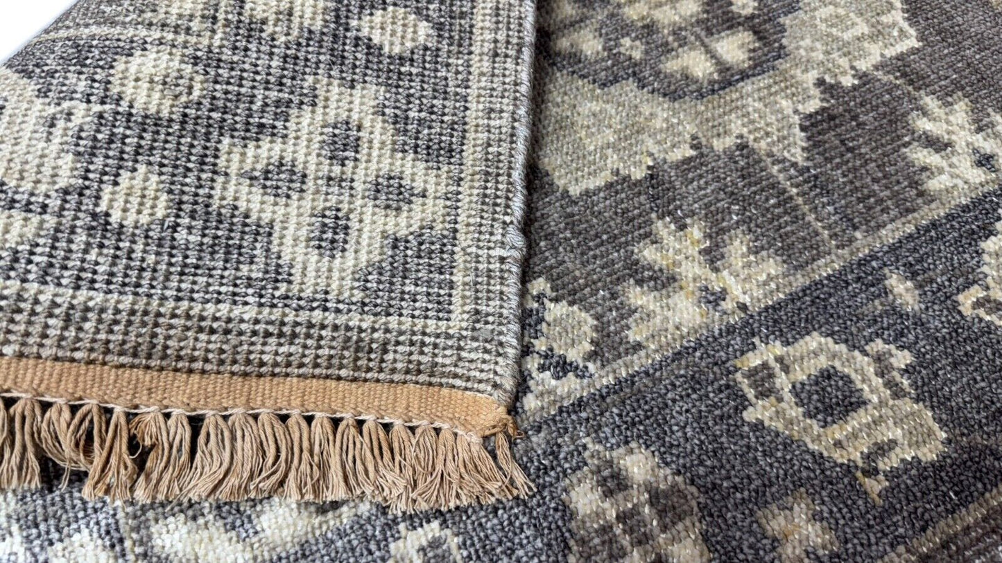 Handgeknüpfter Wollteppich 60x90 cm Kurzflor Modern Grau Beige Teppich st152