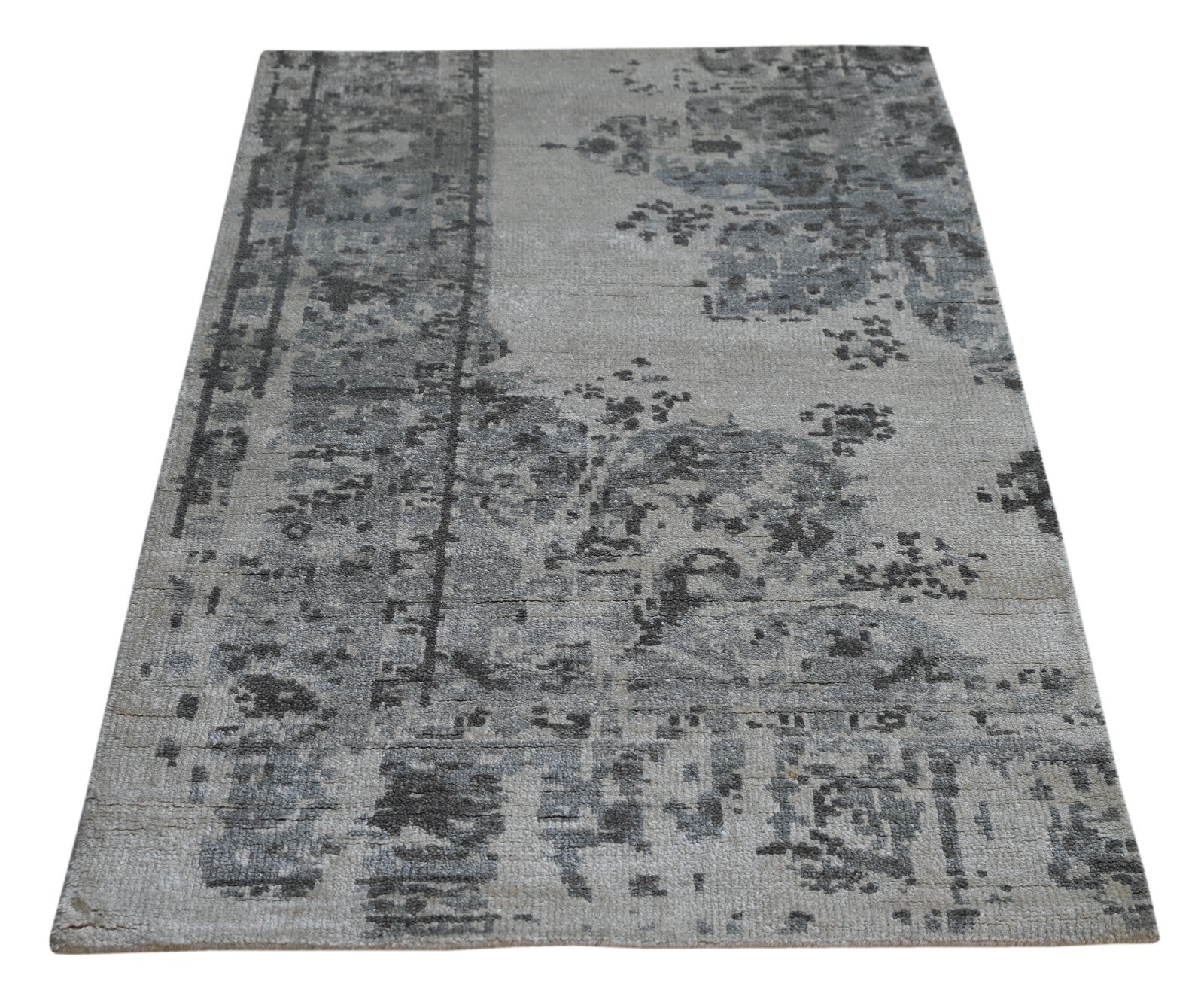 Modernes Handgeknüpfter Bambus 90x150 Vintage Silber Wohnzimmer Teppich SH150