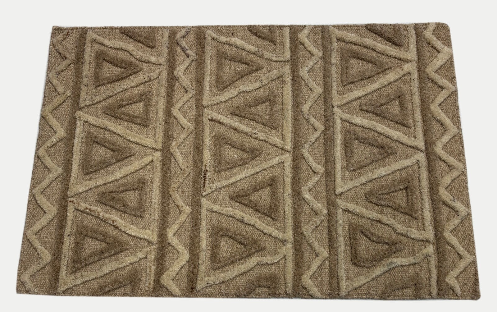 Handgefertigte Kilim Dhurry Teppich 60x90 cm Naturbeige Braun  100% Wolle DWD806