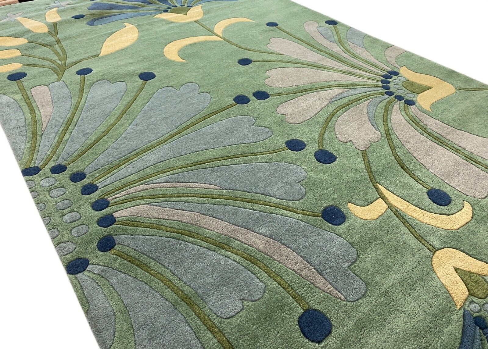 Mint Grün Teppich 100% Wolle Handarbeit Blatt Orientteppich 245X300 CM MA135