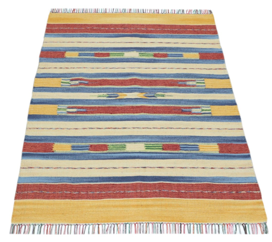 Kelim Teppich 100% Baumwolle flach gewebt mit Fransen Kilim Dhurrie 8 Designs CT