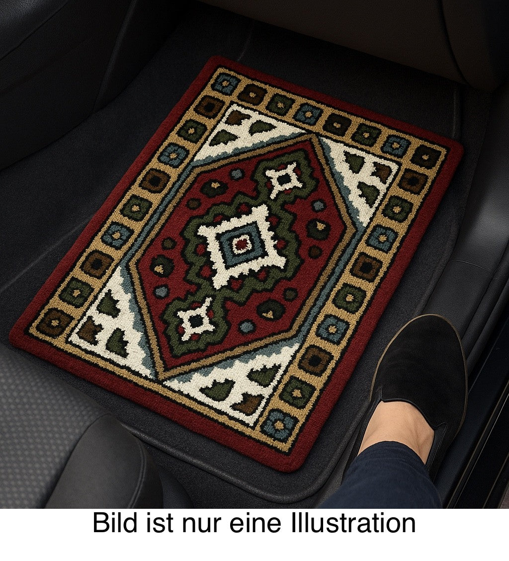 Wollteppich 40x60 Rot Beige Oriental Handgemacht Türvorleger Fussmatte HT374R