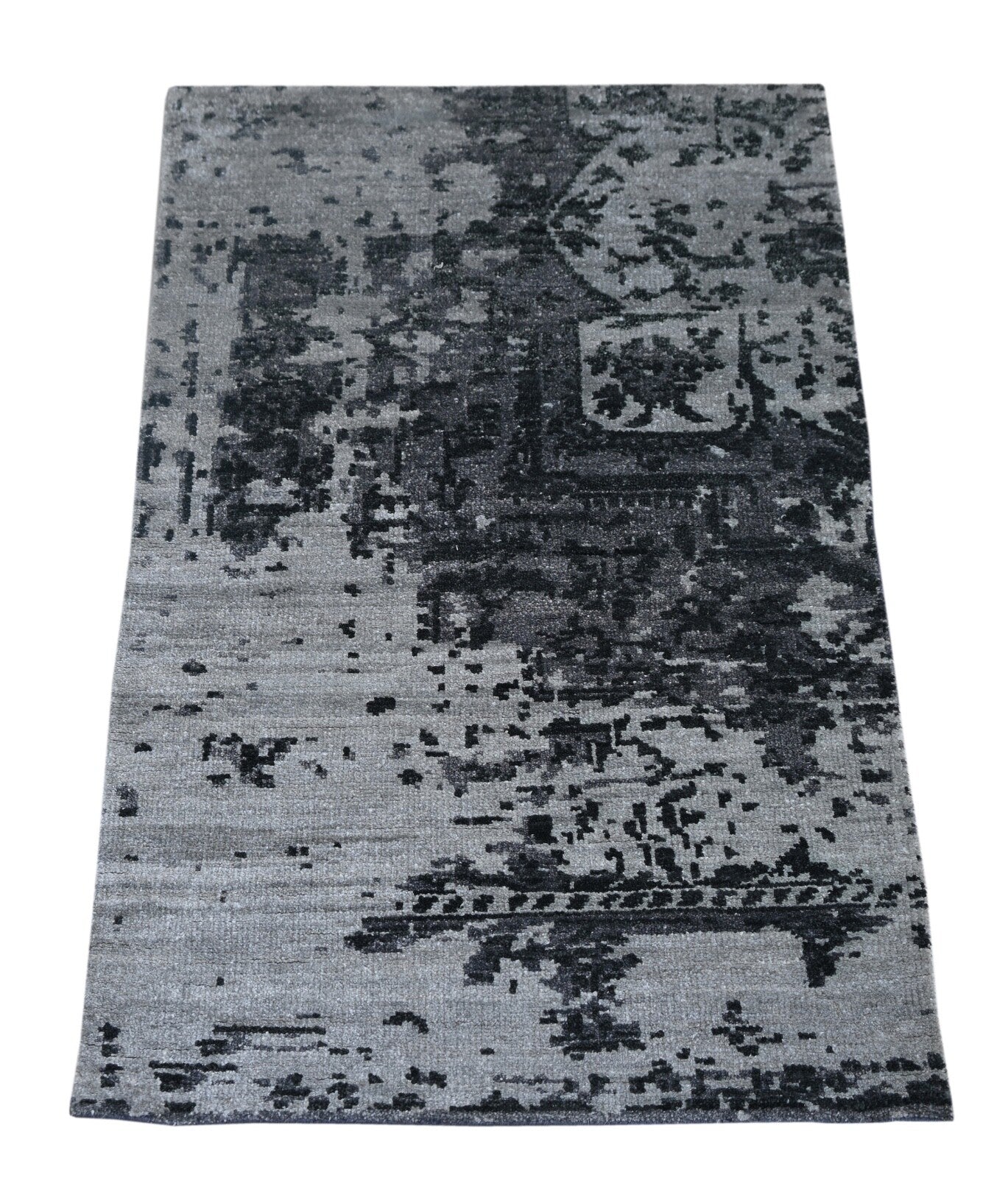 Modernes Handgeknüpfter Wollteppich 90x150 Vintage Grau Wohnzimmer Teppich SH156