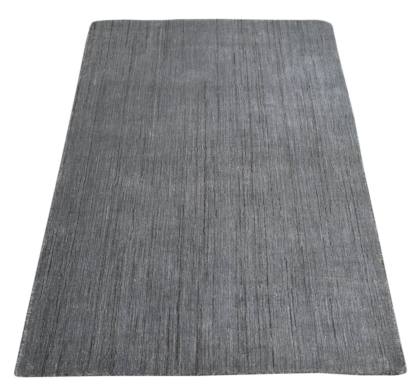 Handgewebter Teppich 90x160  grau Wolle Leinen  Glanzoptik  Wohnzimmer SH147