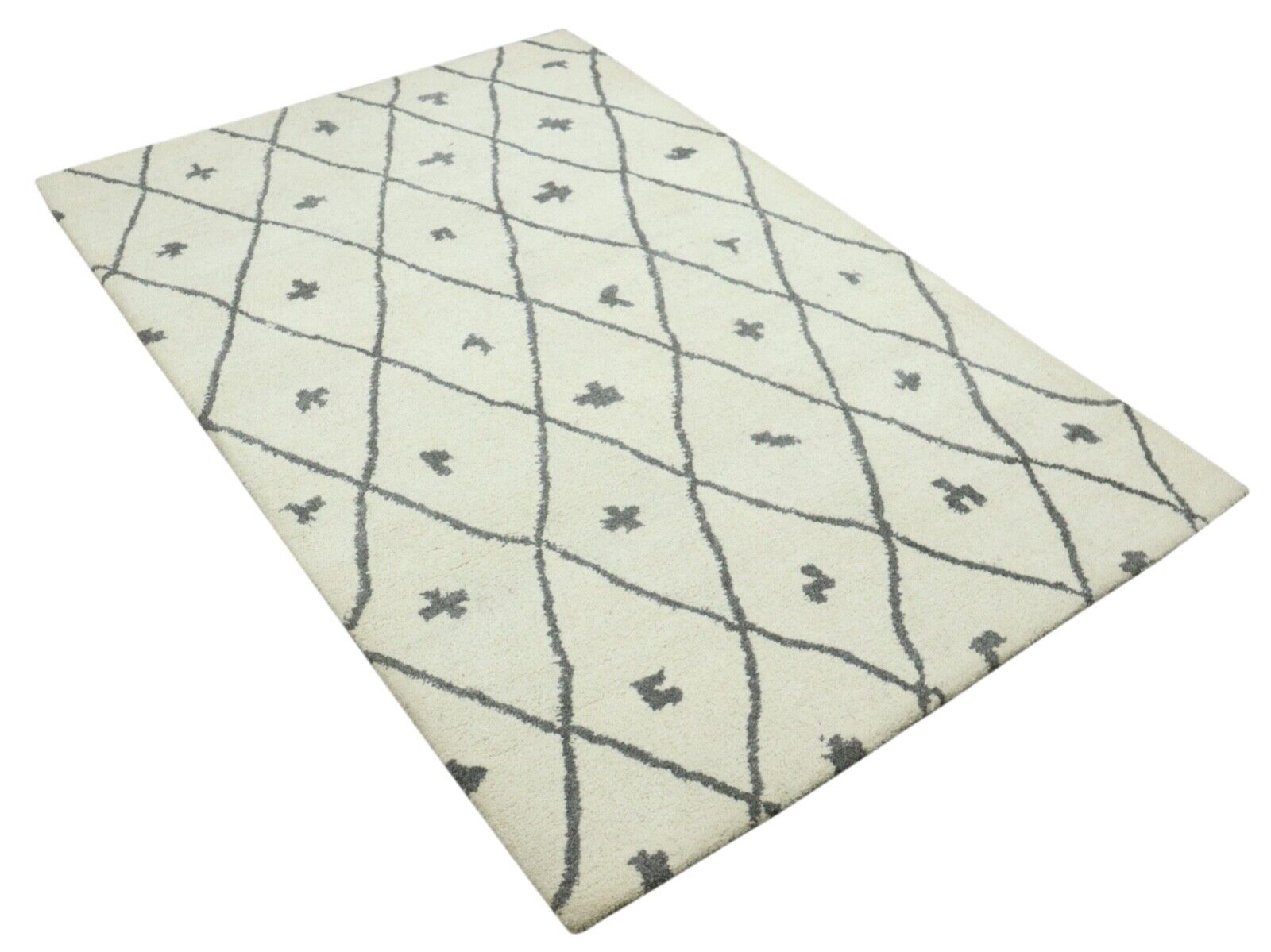 Beige Grau Teppich 100% Wolle 120X180 cm Handarbeit Handgetuftet T964