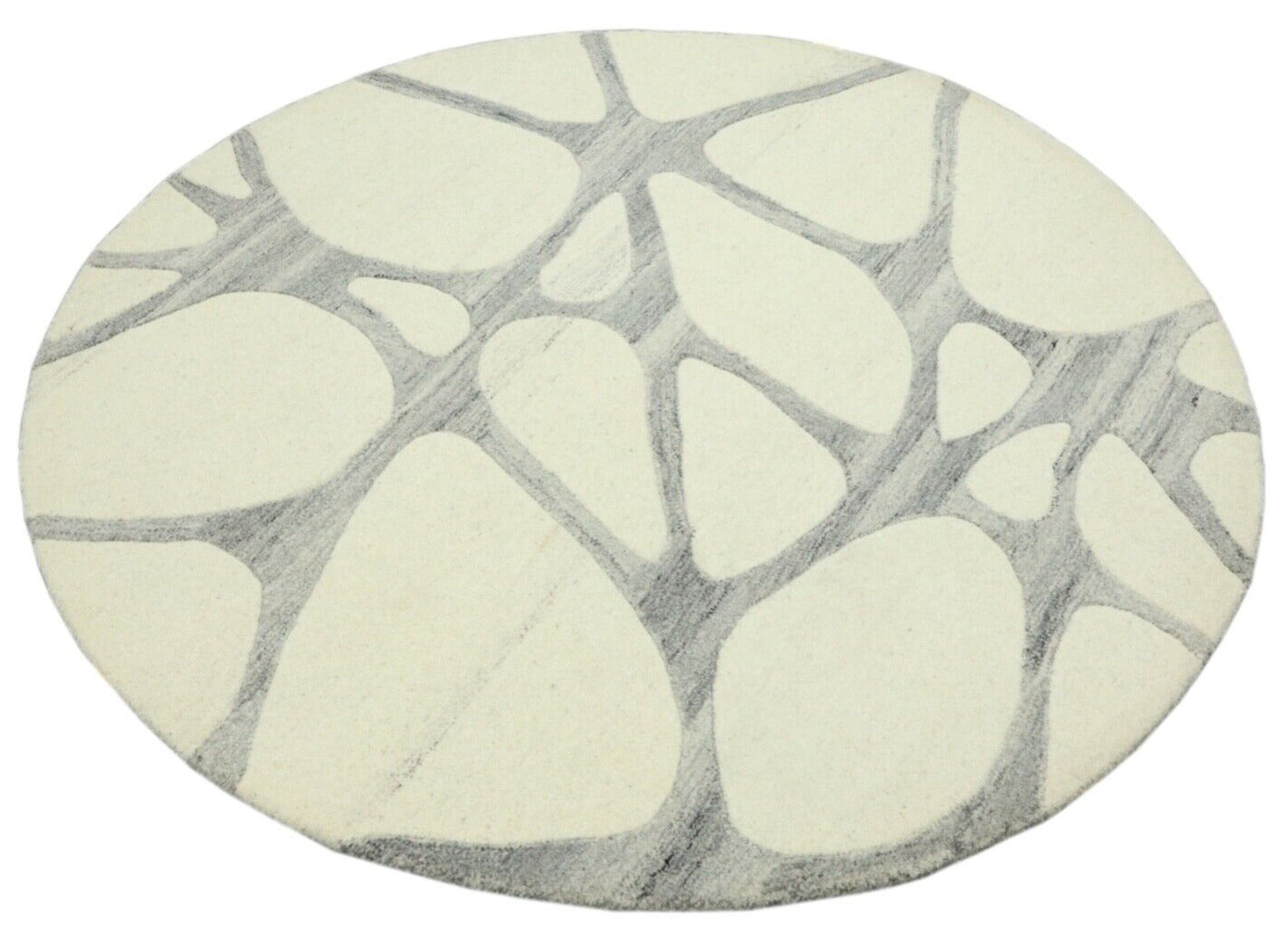 Rund Beige Grau Teppich 100% Wolle 150X150 cm Handarbeit Handgetuftet T947