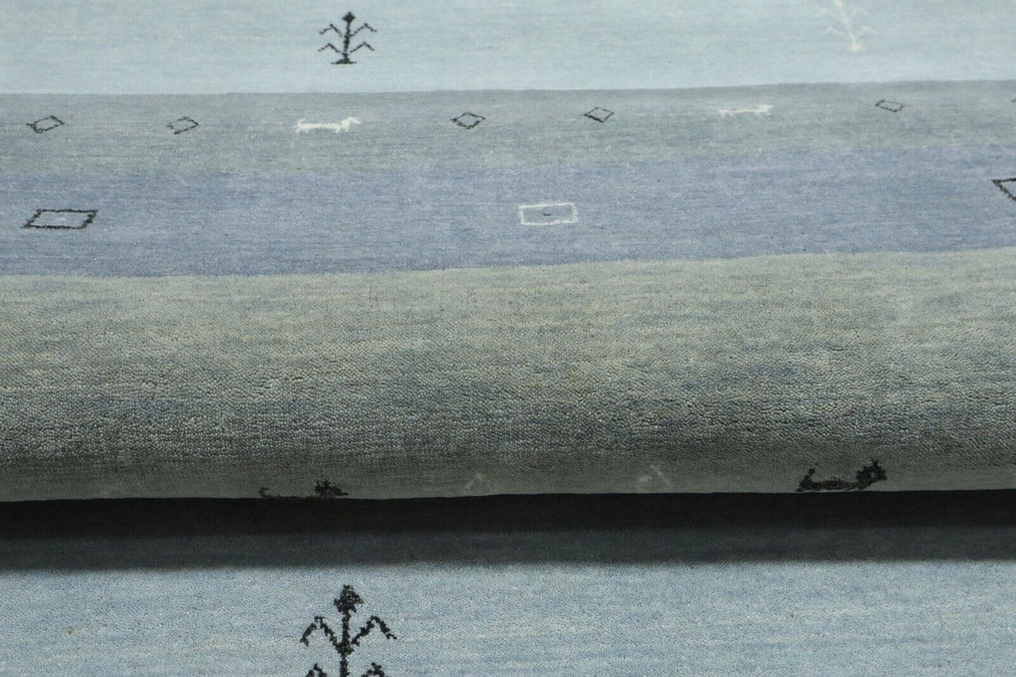 Gabbeh Teppich Grau Blau 100% Wolle 170x240 cm Orient Handgewebt Lr1042