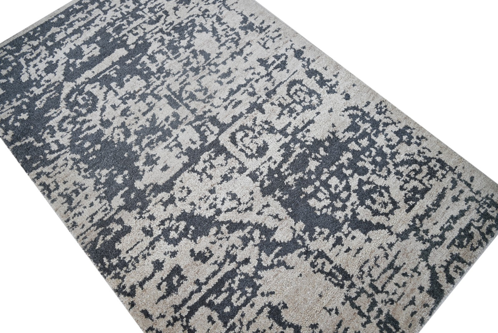 Modernes Handgeknüpfter Wolle 90x150 Vintage Silber Wohnzimmer Teppich SH159