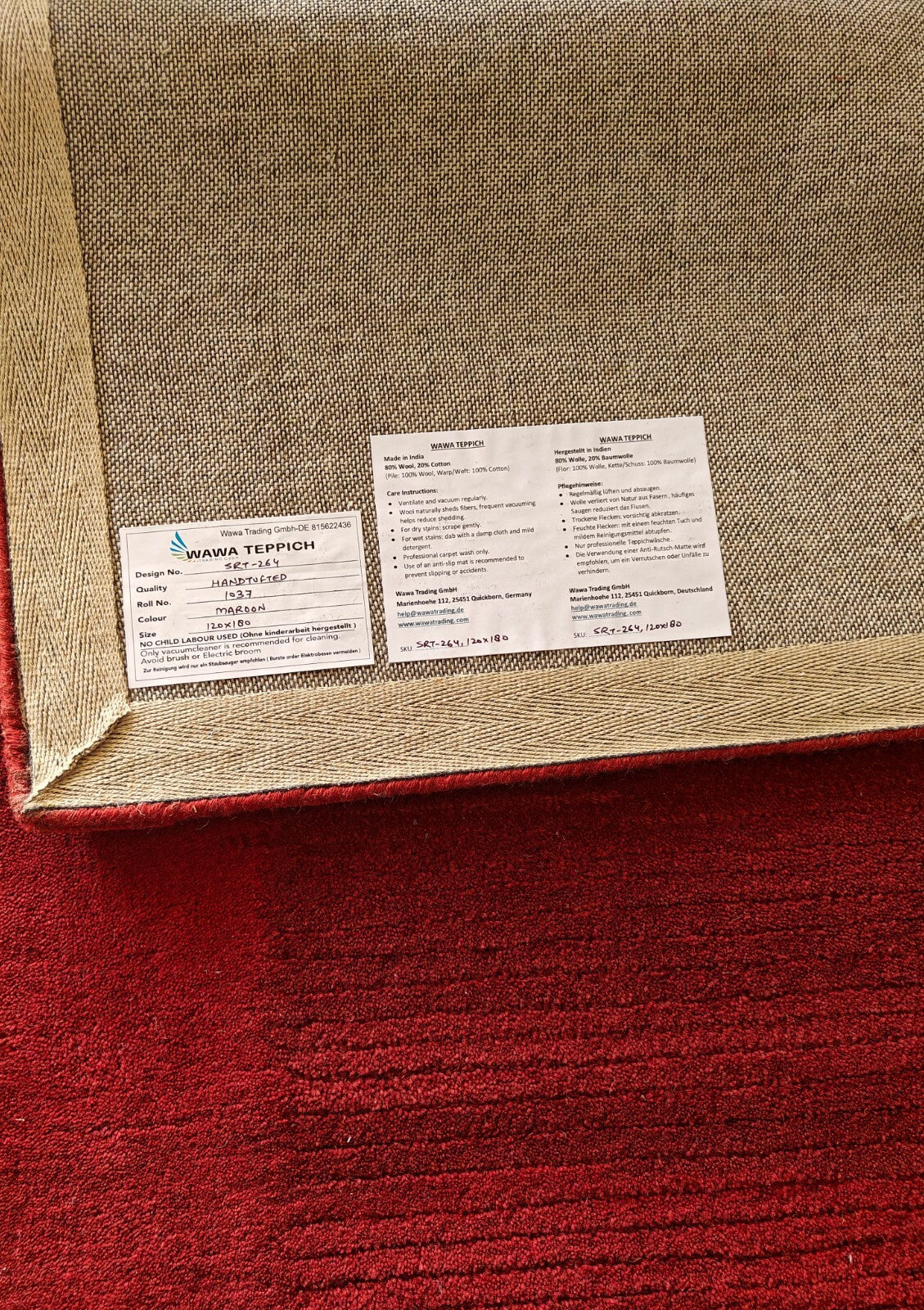 Handgetufteter Wolle teppich 120x180 Maroon Modern Wohnzimmer SH264