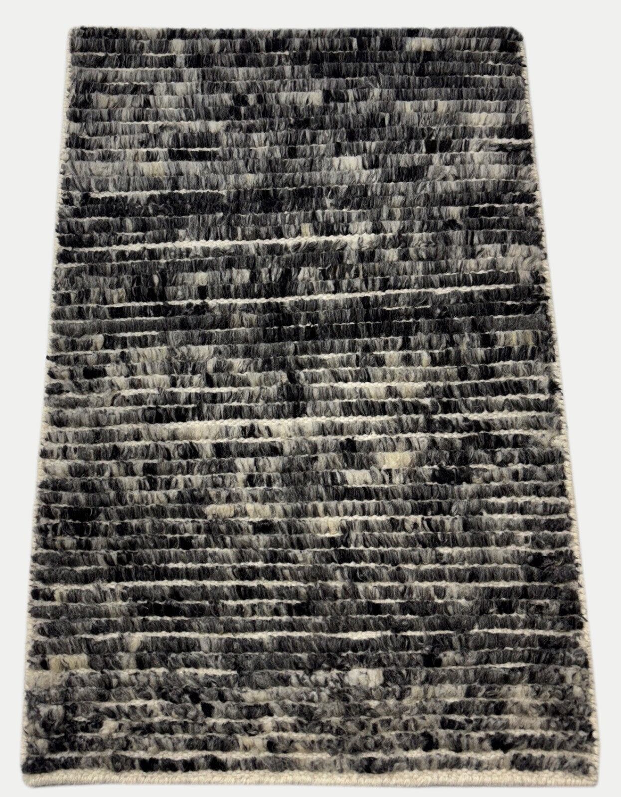 Tappeto annodato a mano in lana 100% 60x90 Tappeto dal design moderno Grigio Nero BCI104