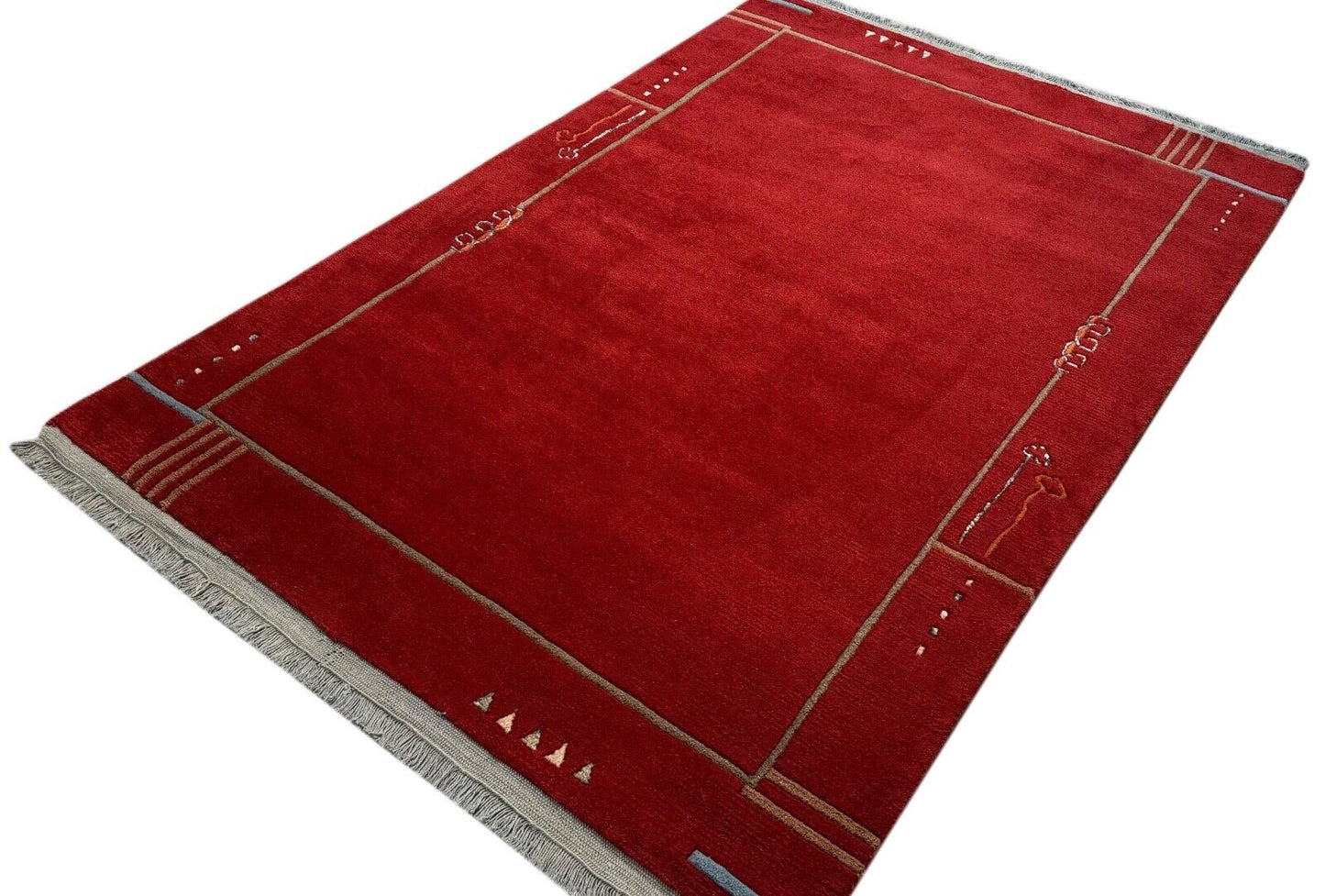 Rot Teppich Indo Nepal Handgeknüpft 100% Wolle 160X230 cm Orienttepich R26