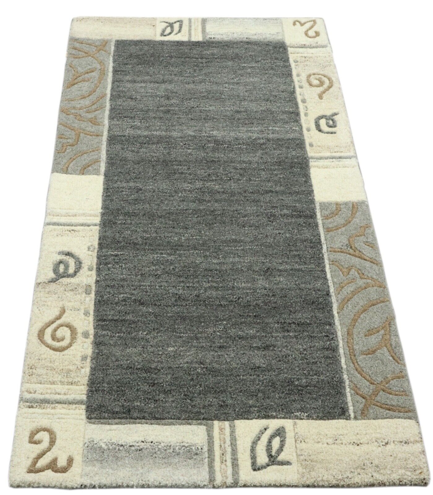 Gabbeh Teppich 100% Wolle 70X140 cm Handarbeit anthrazit grau Handgetuftet T1012