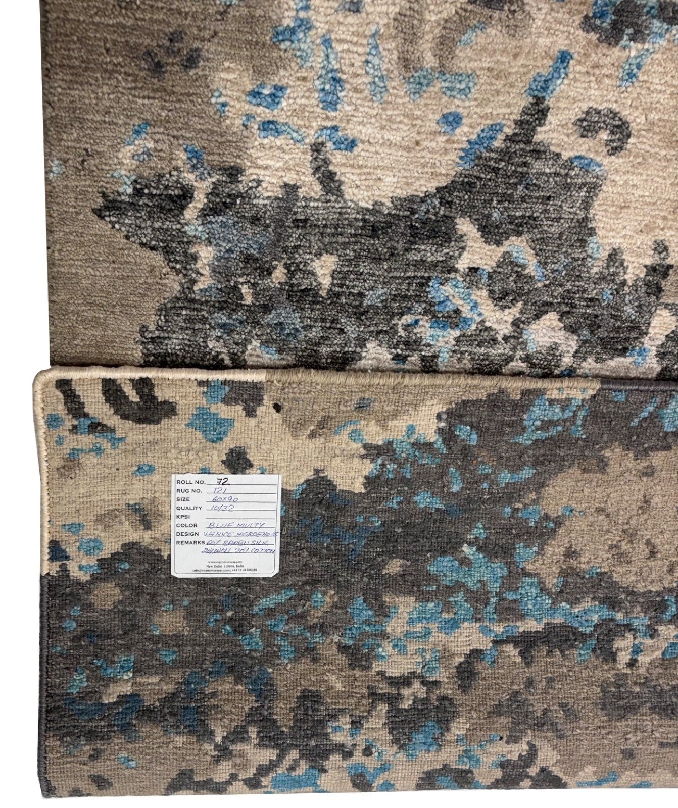 Handgeknüpfter  Glanzteppich 60x90 Blau Grau Multicolor Bambus-Seide R121