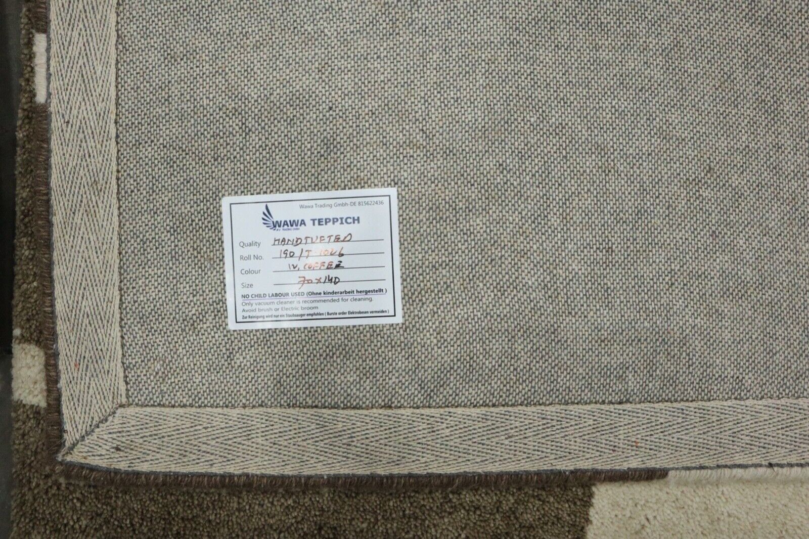Tappeto 100% lana 70x140 cm Fatto a mano Beige Tuftato a mano T1026