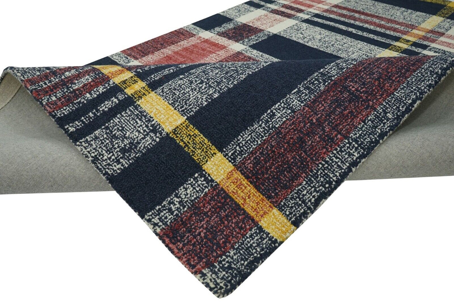 Blau Rot Teppich 100% Wolle 160X230 cm Weiß Orientteppich Handgetuftet HT199