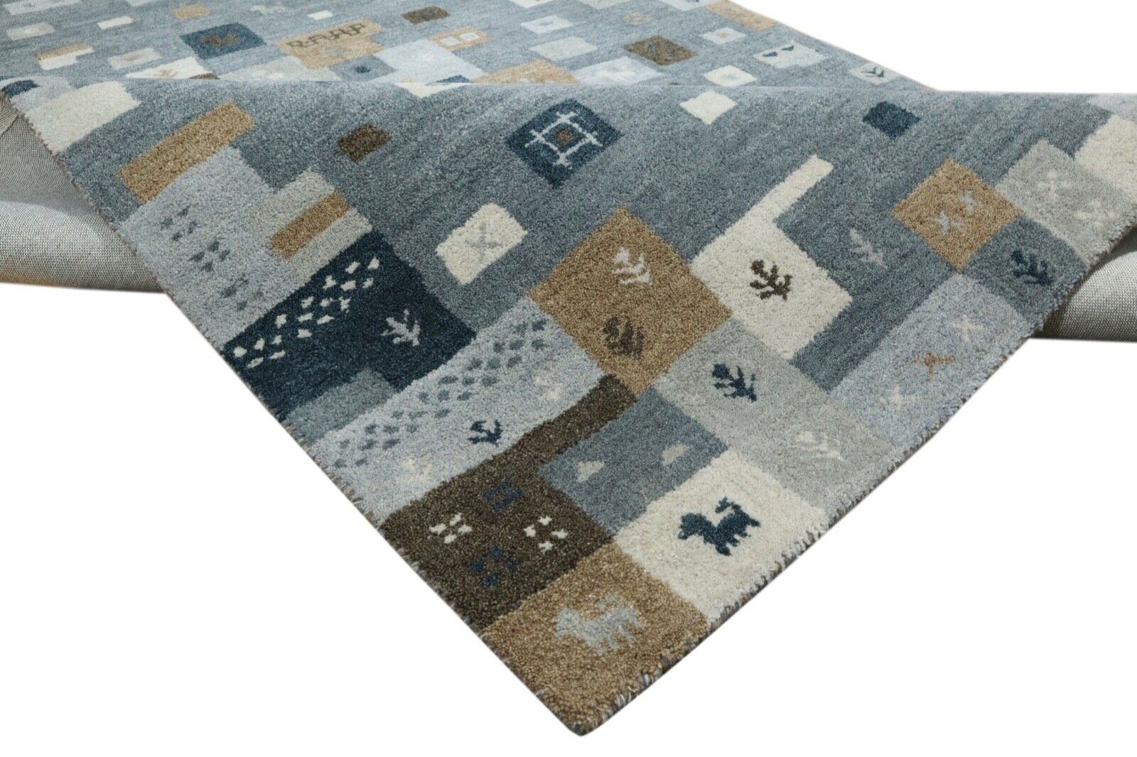 Orient Teppich 100% Wolle 160X230 cm Handarbeit Blau Grau Handgetuftet T944