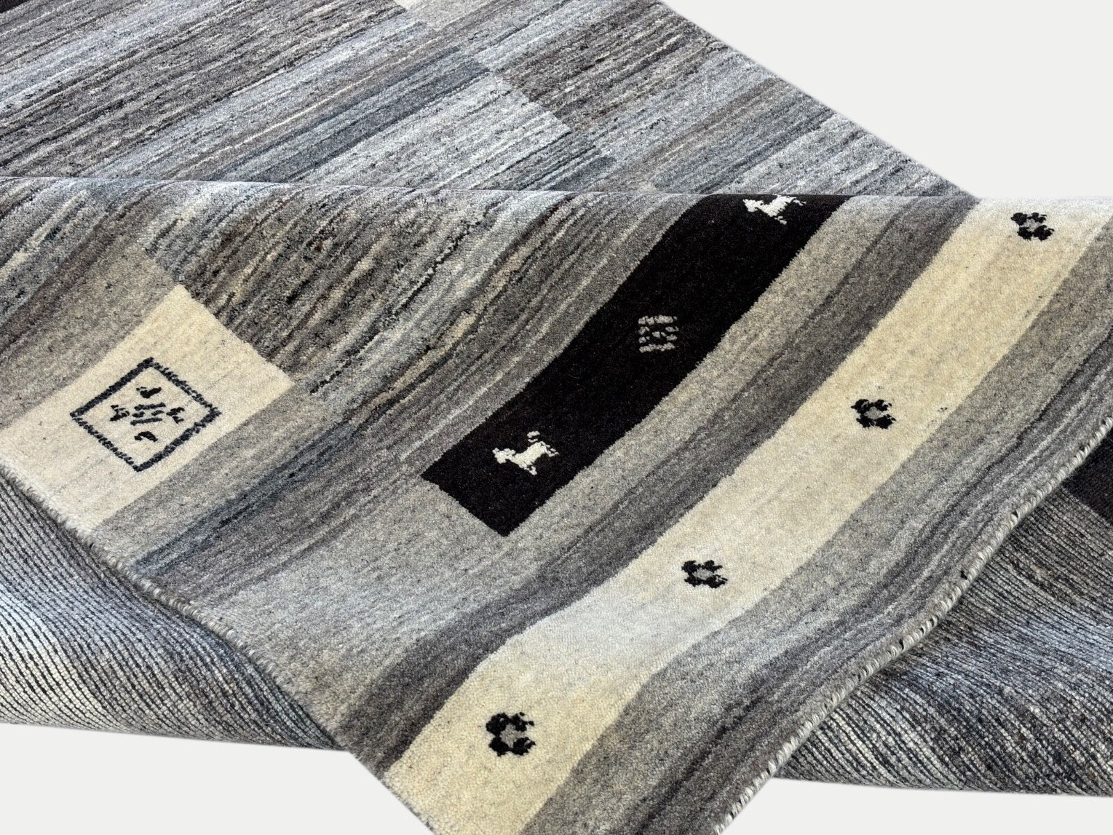 Beige Naturfarbe Gabbeh Teppich 100% Wolle Handgewebt Schurwolle 170x240 cm St39