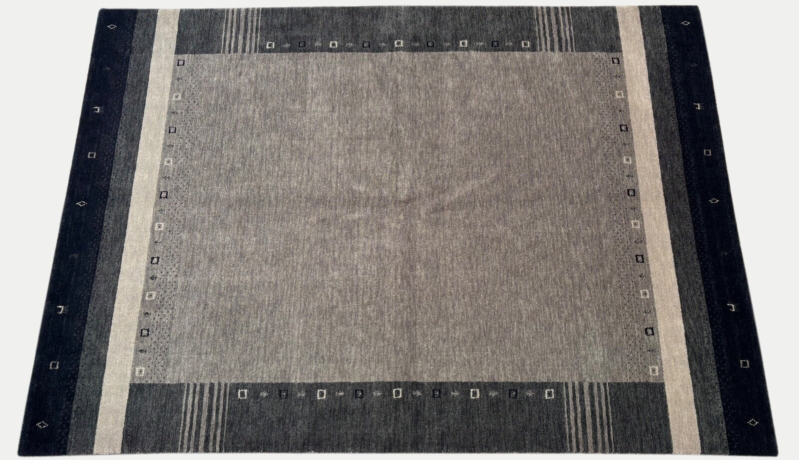 Gabbeh Wollteppich 170x240cm Handgewebt 100% Wolle Grau Modern Teppich ST26