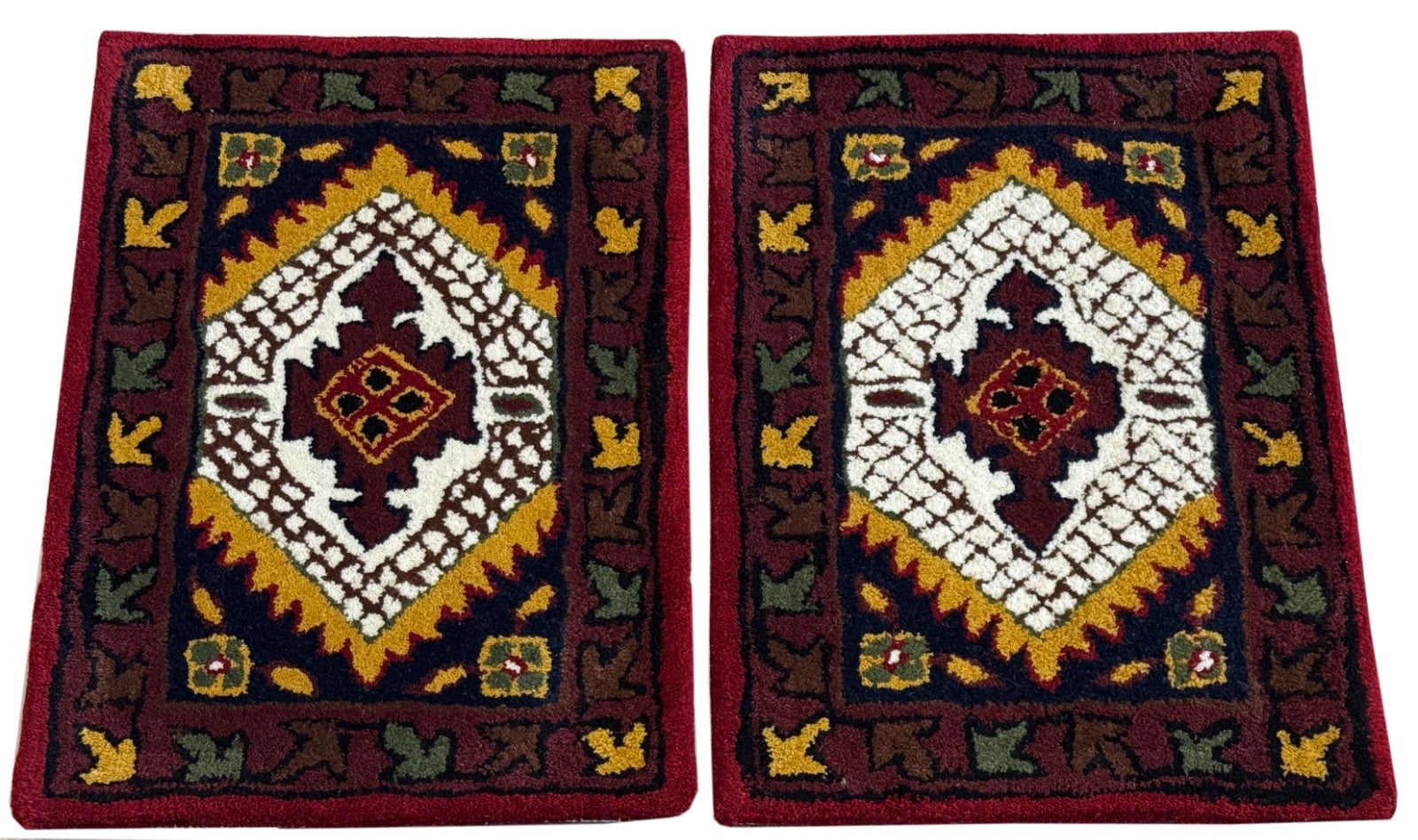 Wollteppich 40x60 Rot Beige Oriental Handgemacht Türvorleger Fussmatte HT375R