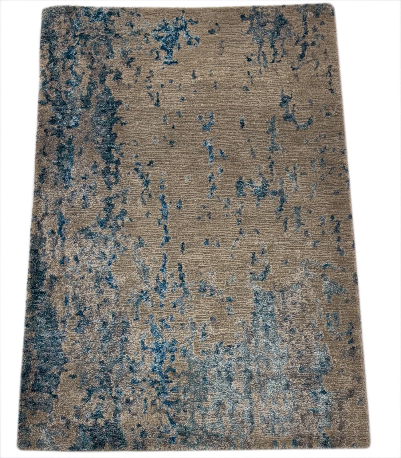 Orientteppich 60x90 cm Handgeknüpft Viskose Blau Grau Multicolor Glanz R72