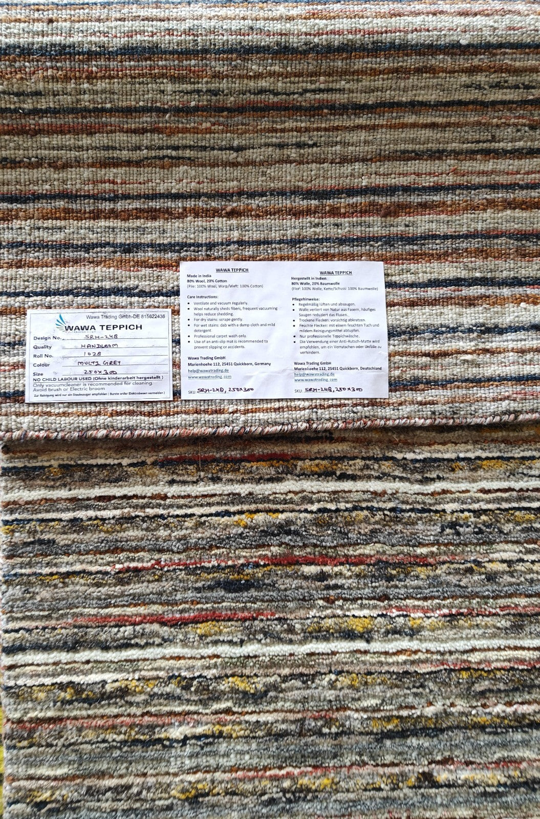 Handgewebter Teppich 250x300 Multi-Grau Glanzoptik Wolle  Wohnzimmer SH248