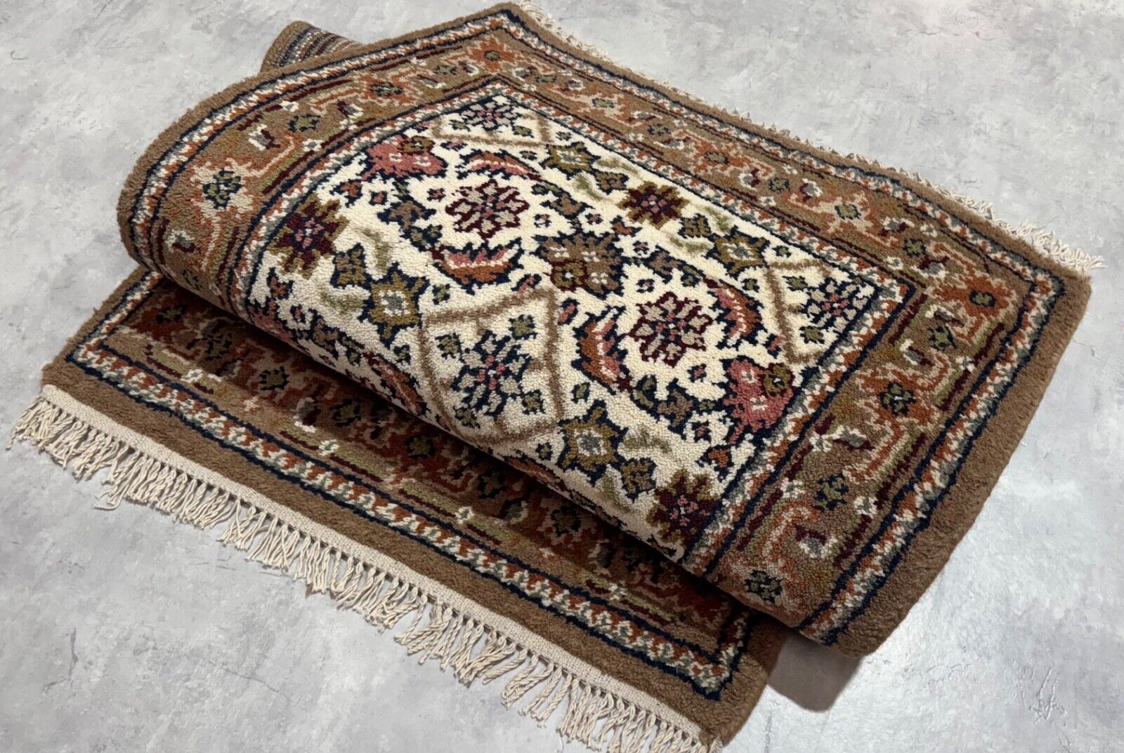 Herati Handgeknüpft Teppich 100% Wolle Orientteppich Beige Braun