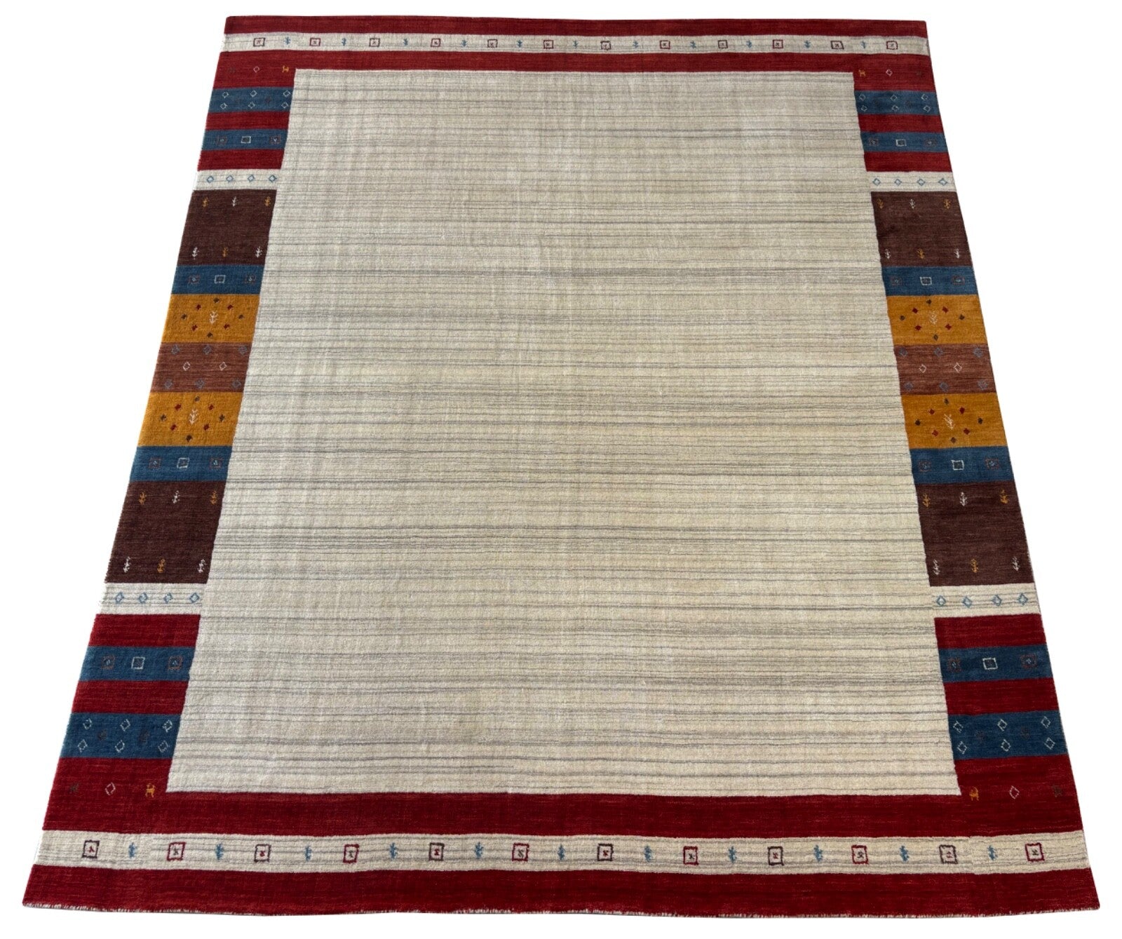 Beige Teppich 100% Wolle einfarbig gefärbt 250X300 cm Gabbeh Handgewebt  107