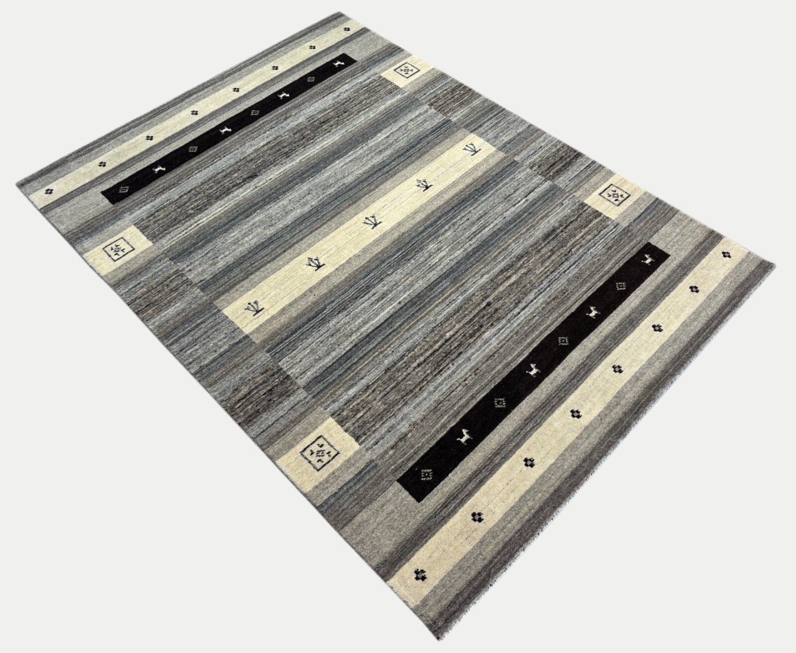 Beige Naturfarbe Gabbeh Teppich 100% Wolle Handgewebt Schurwolle 170x240 cm St39