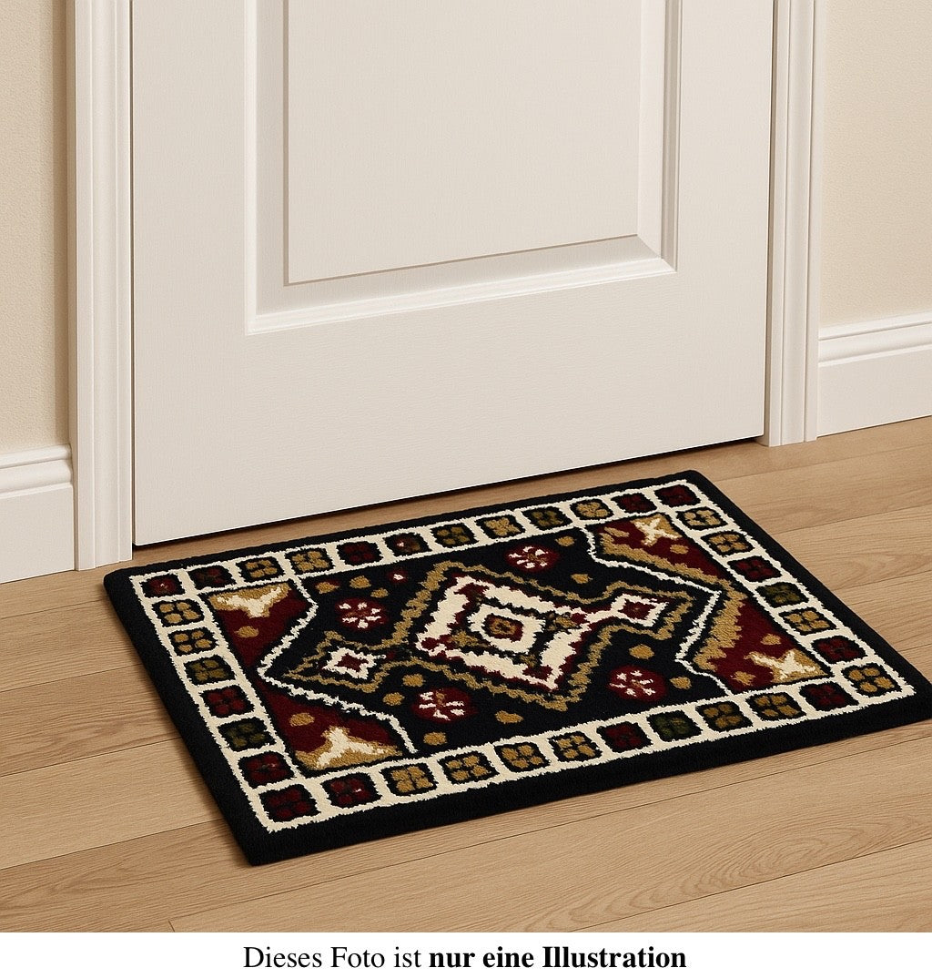 Wollteppich 40x60 Blau Beige Oriental Handgemacht Türvorleger Fussmatte HT370B