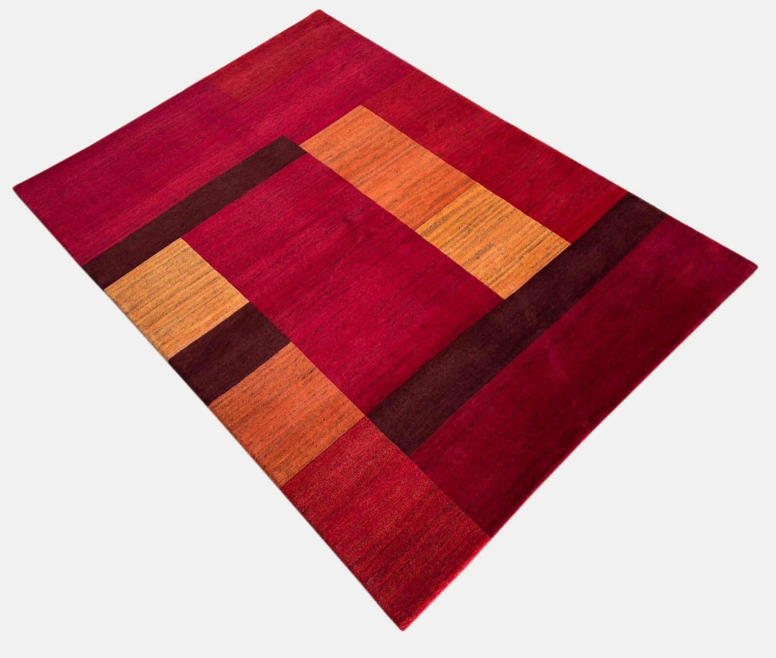 Indonepal Wollteppich 170x240cm  Handgeknüpft  Naturfarbe Rot Gelb ST09