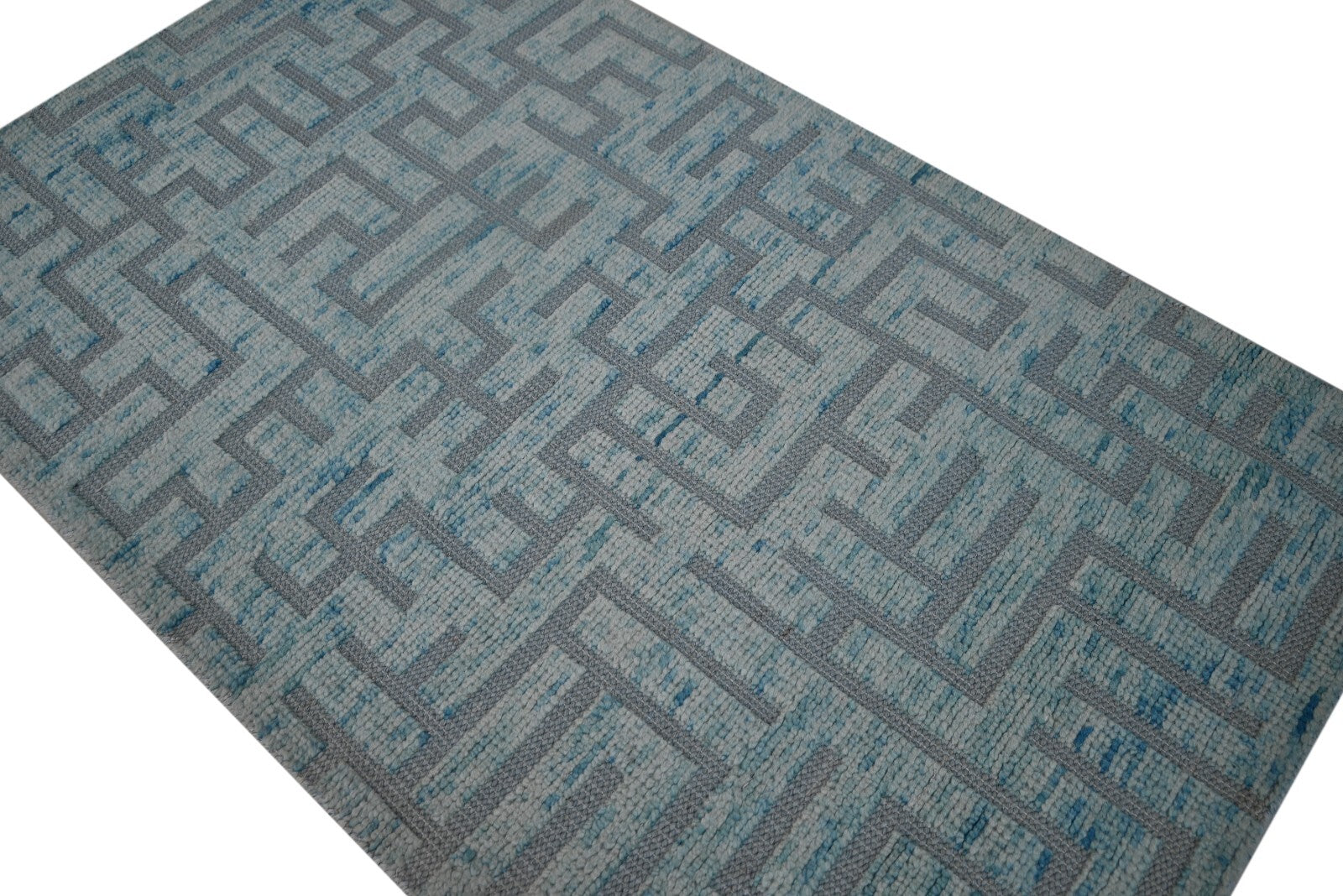 Modernes Handgeknüpfter Wolle 90x150 Vintage Blau  Wohnzimmer Teppich SH153